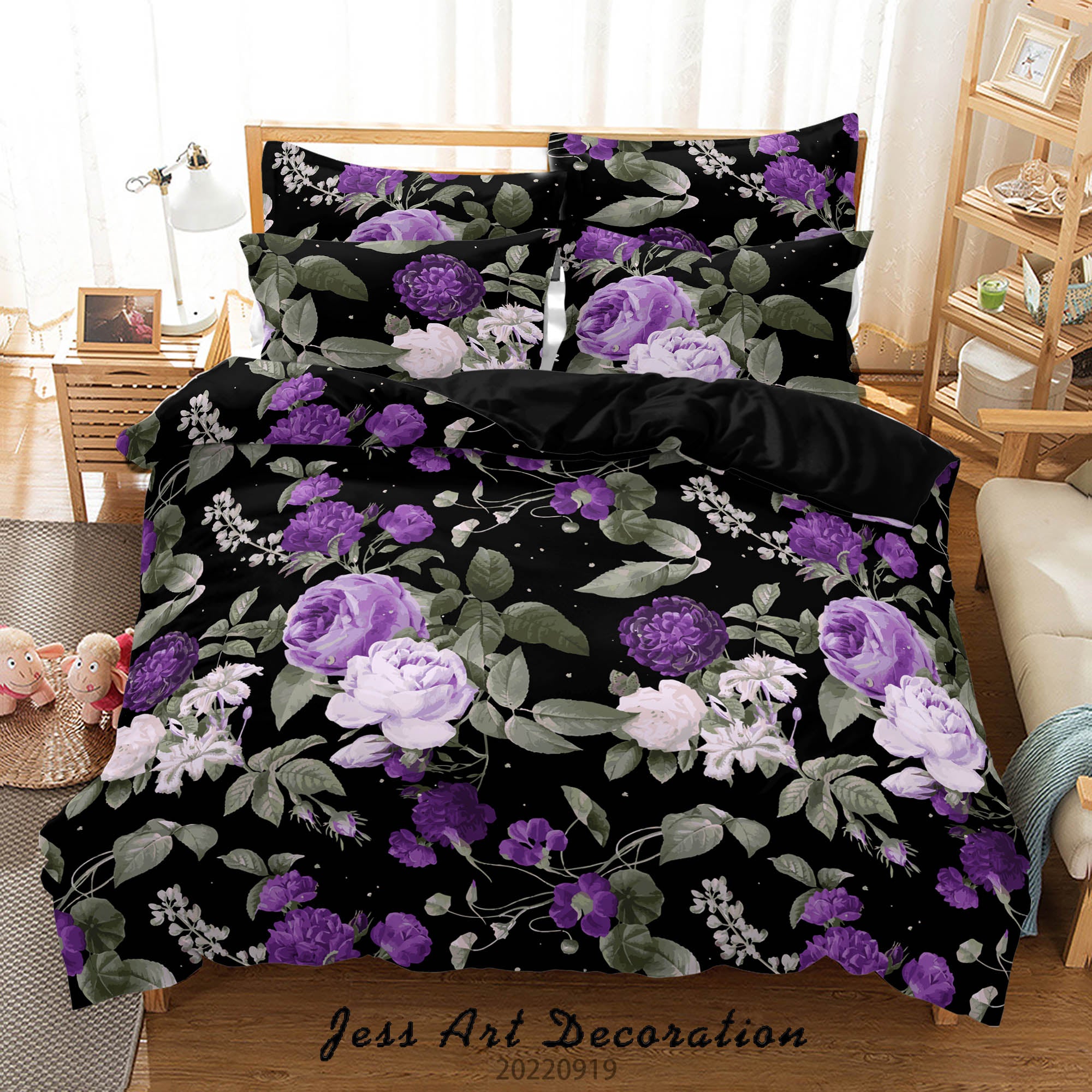 3D Floral Rose Leaf Black Quilt Cover Set Bedding Set Duvet Cover Pillowcase 226
