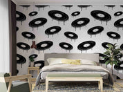 Geometric Circle Drip Ink White Contemporary Wallpaper contemporary street art wall mural for creative room or feature wall -