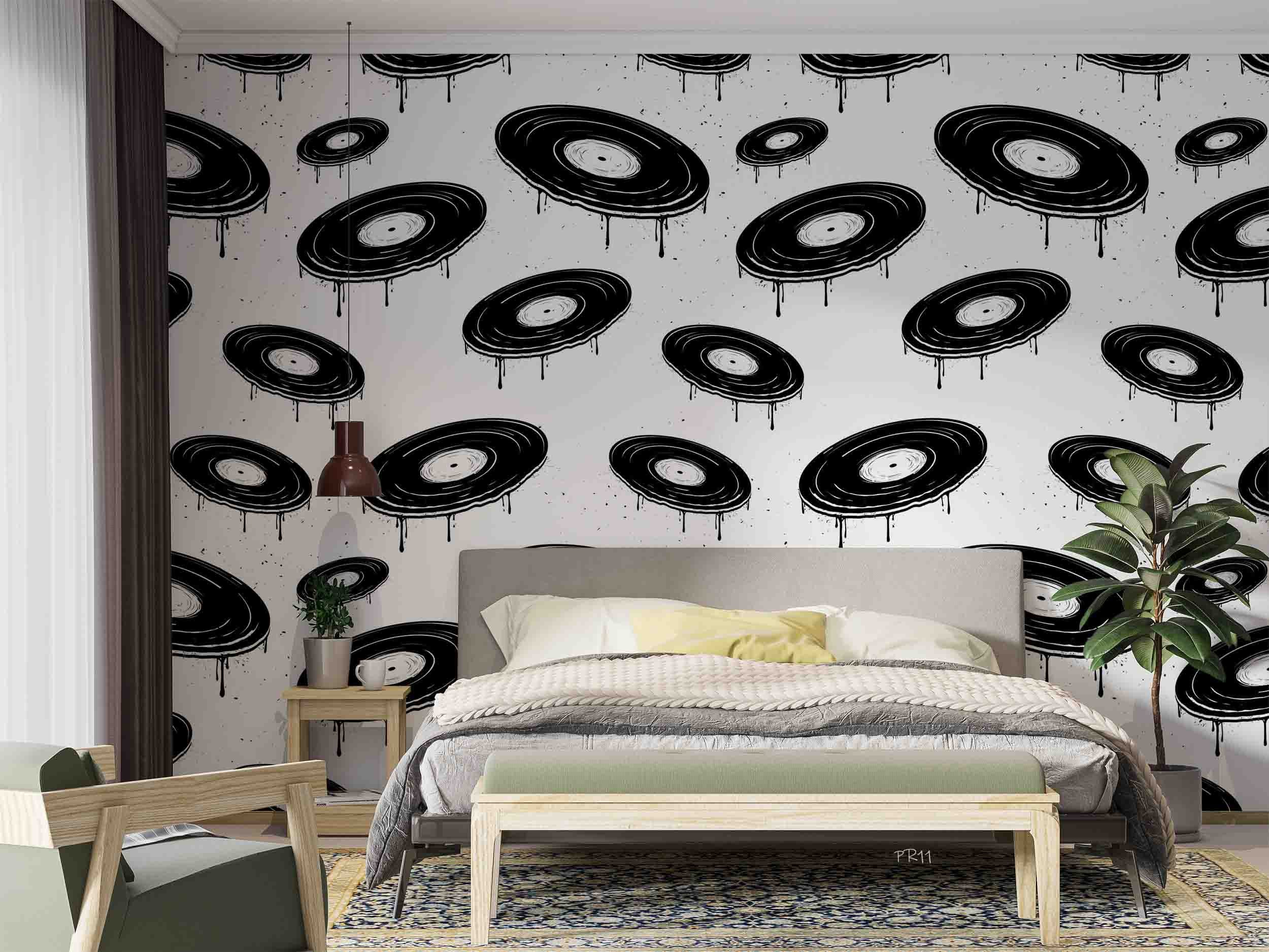 Geometric Circle Drip Ink White Contemporary Wallpaper contemporary street art wall mural for creative room or feature wall -