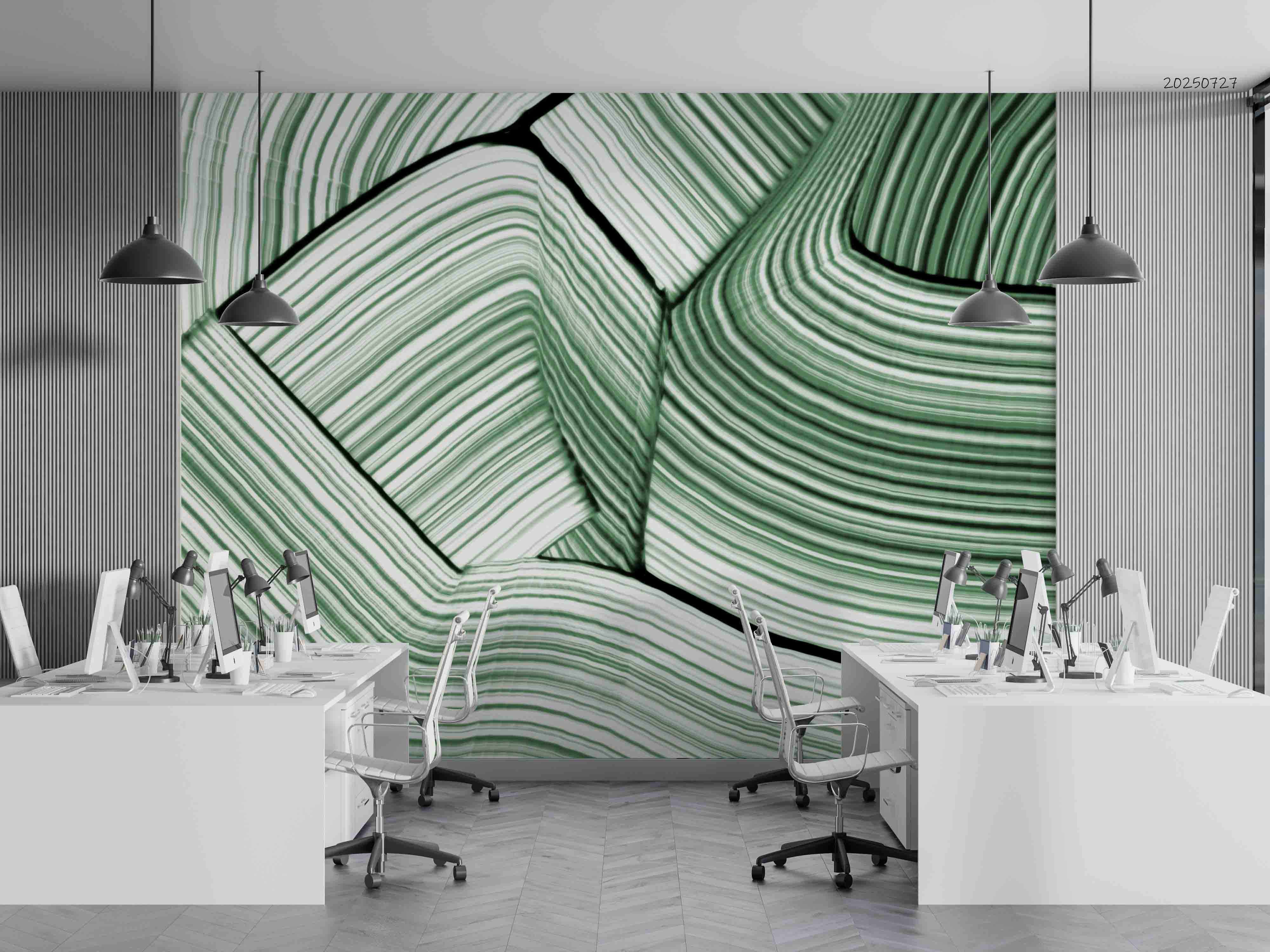 3D Office Business Technology Geometric Green Lines Modern Wall Mural Wallpaper 23