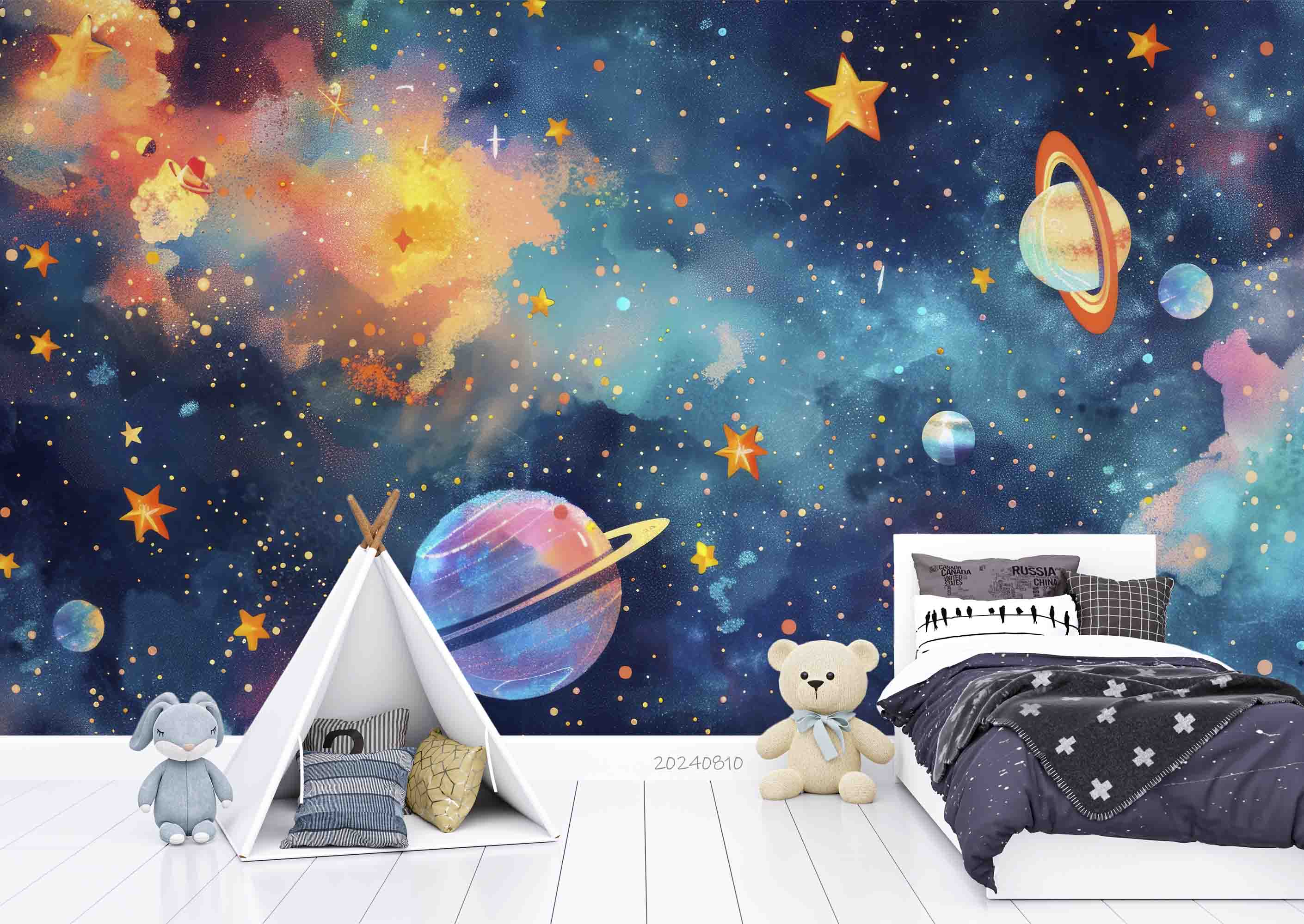3D The Earth Star Rocket Cloud Wall Mural Wallpaper YXL 224