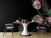 3D Red Tulip Leaves Dark Background Wallpaper Wall Mural Wall Decor Wall Art Wall Sticker Remoable Wallpaper