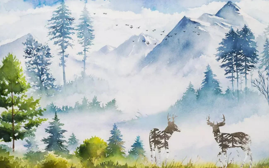 3D Snow Mountain Deer soft winter mountain deer landscape wall mural wallpaper for nursery - view 3