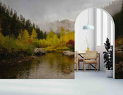 3D Autumn Forest River Misty Morning Wall Mural Wallpaper GD 3294- Jess Art Decoration