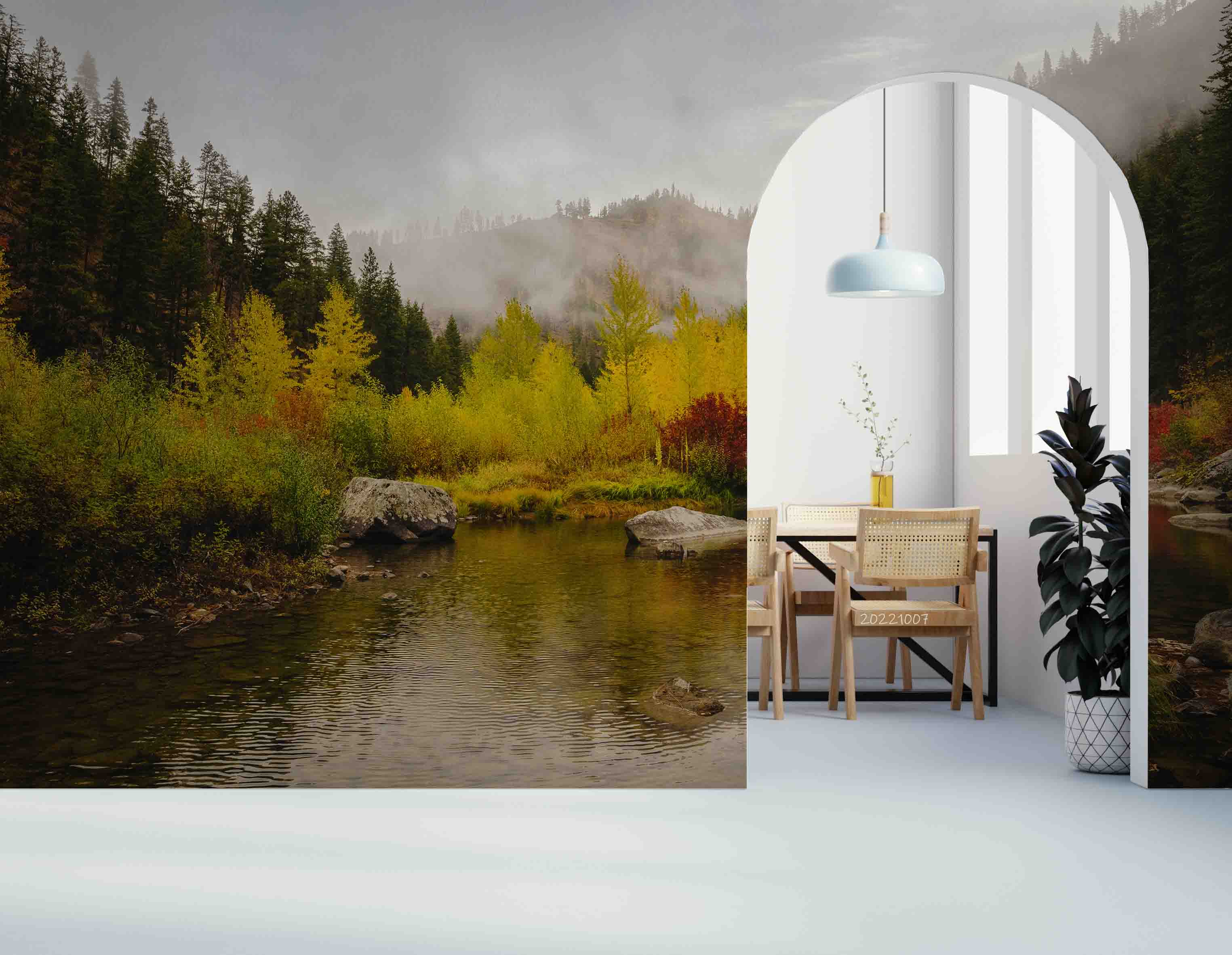 3D Autumn Forest River Misty Morning Wall Mural Wallpaper GD 3294- Jess Art Decoration