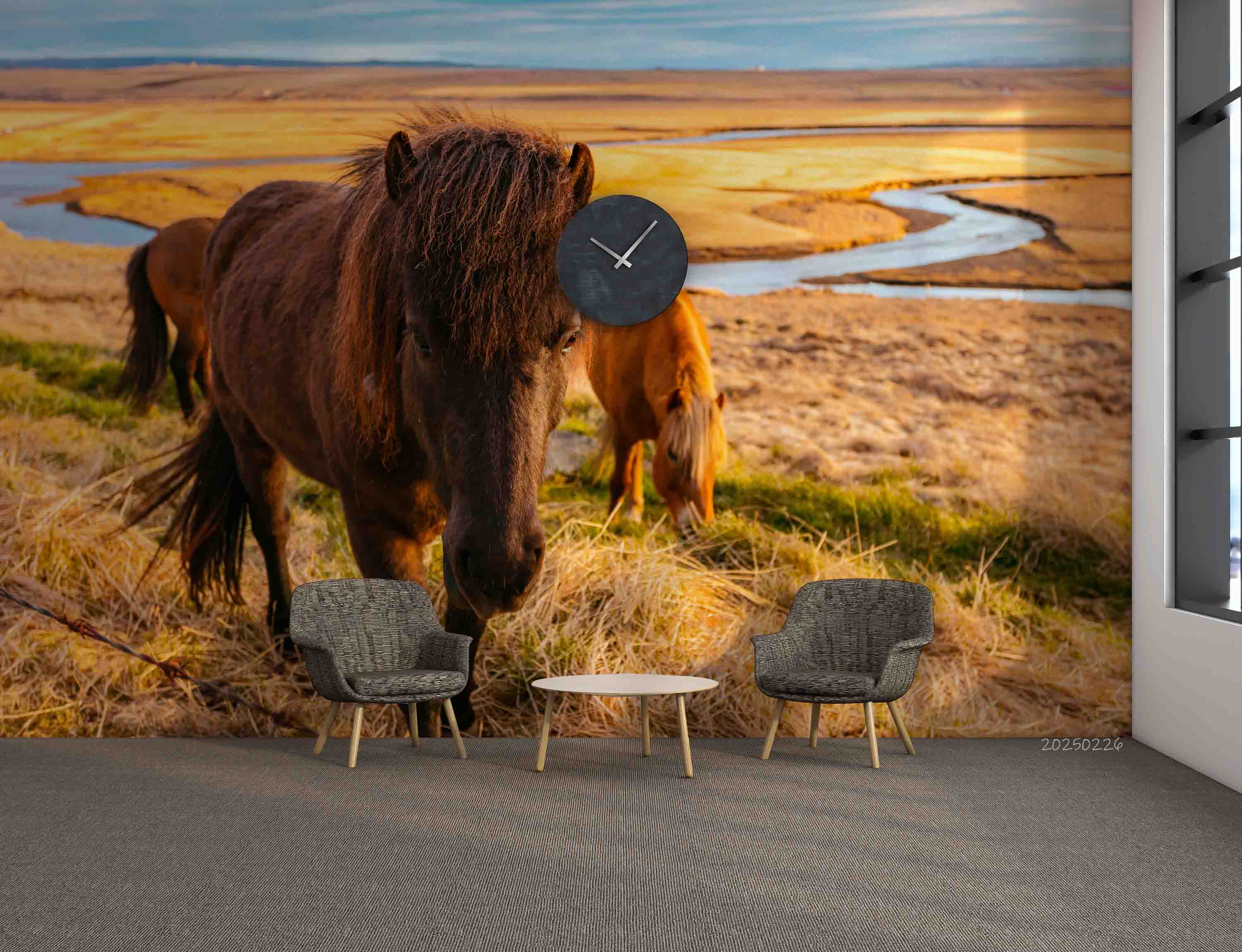 3D Sky Grassland Animal Brown Horse Scenery Wallpaper Wall Mural Wall Decor Wall Art Wall Sticker Remoable Wallpaper LQH