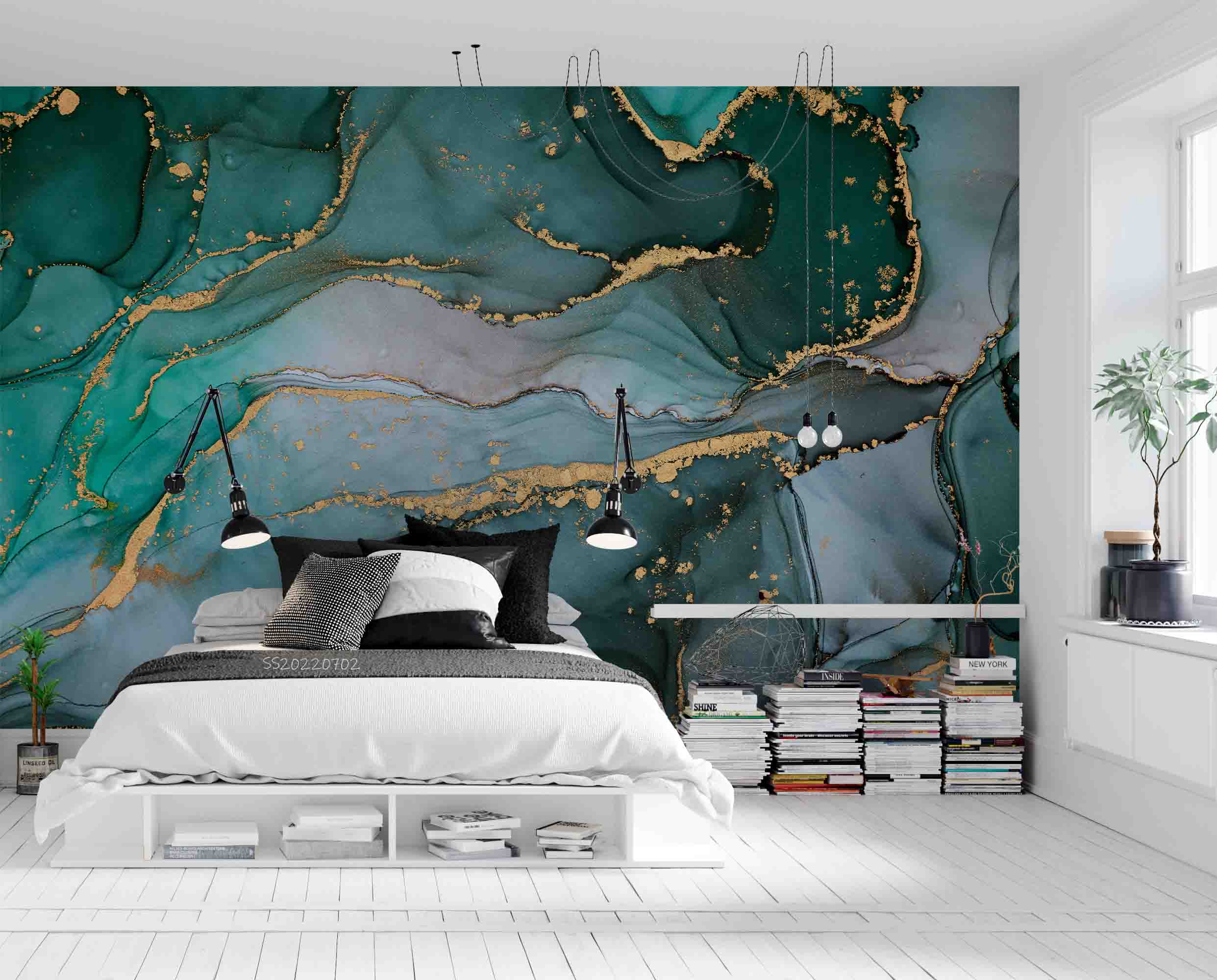 3D Abstract Green Gold Marble Texture Wall Mural Wallpaper GD 5077- Jess Art Decoration