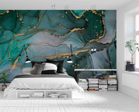 3D Abstract Green Gold Marble Texture Wall Mural Wallpaper GD 5077 ...