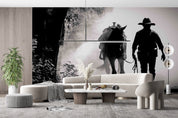 Early Morning Misty Horse Cowboy Sports Wallpaper sports & entertainment wall mural for games room or entertainment space - v