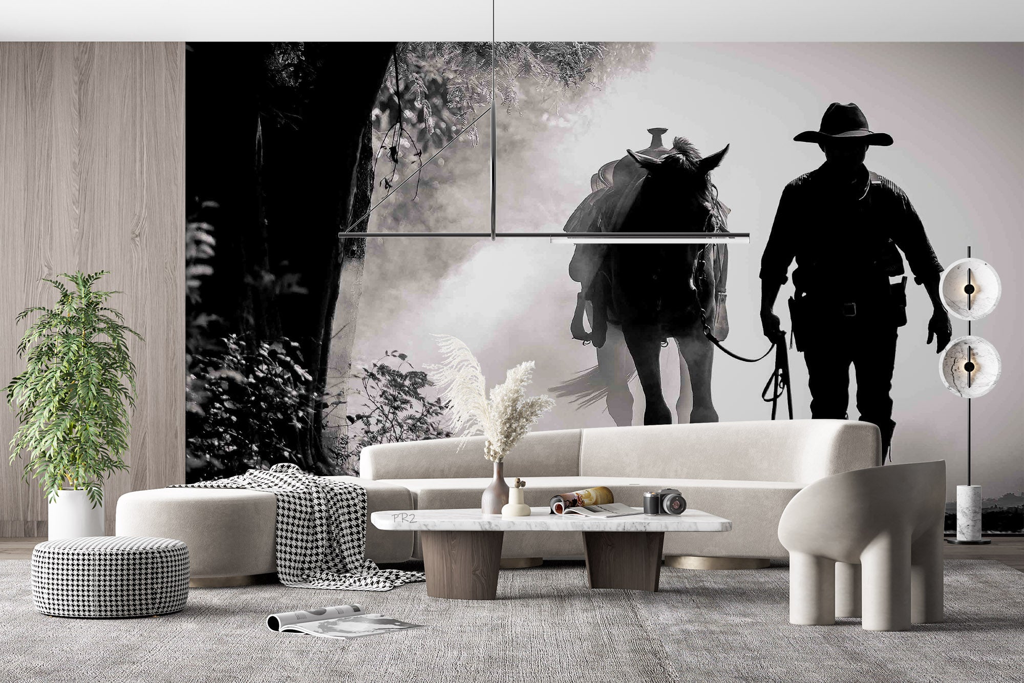 Early Morning Misty Horse Cowboy Sports Wallpaper sports & entertainment wall mural for games room or entertainment space - v