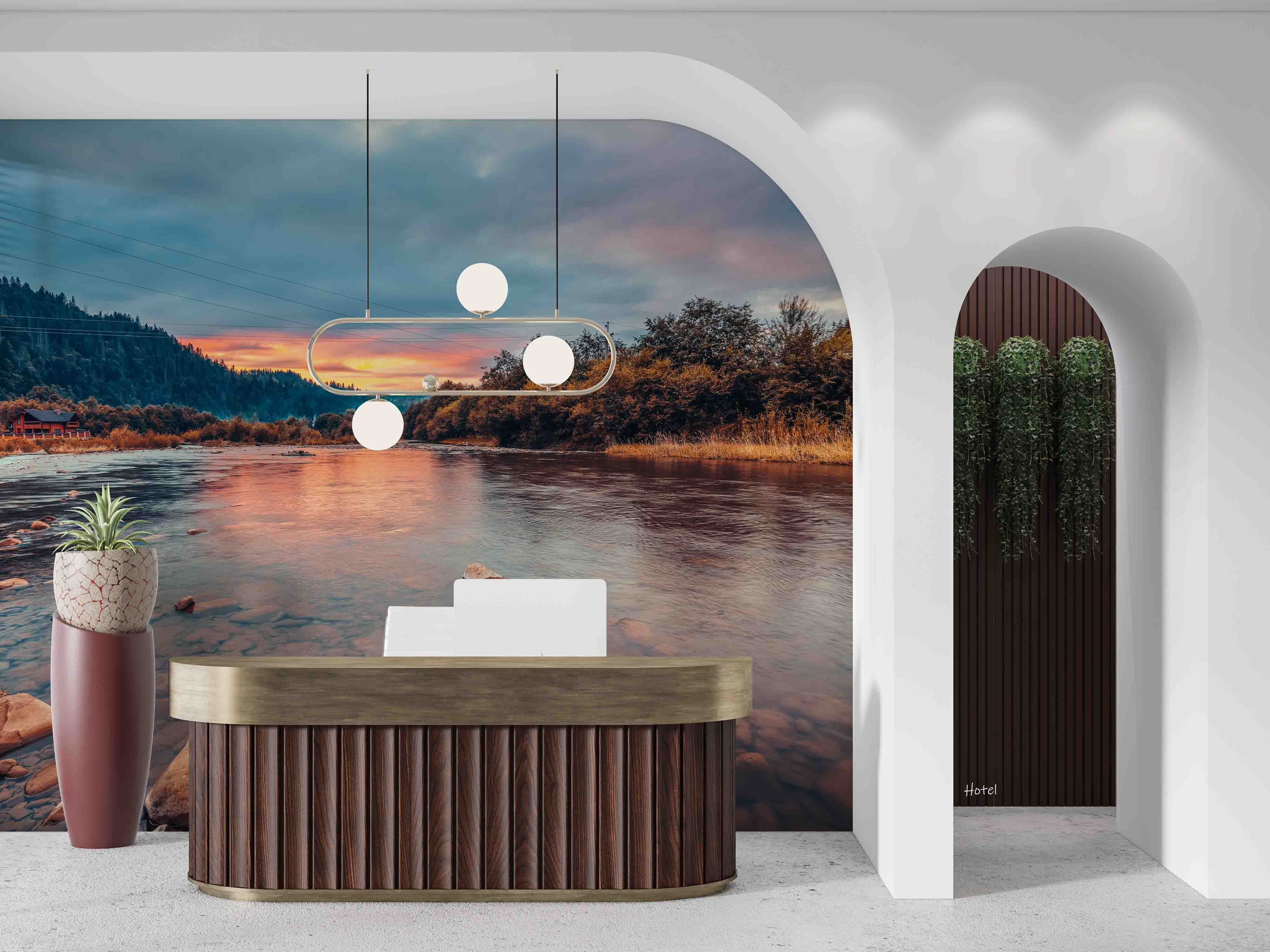 3D Hotel Inn Motel Hostel Resort Manor Landscape Wall Mural Wallpaper 0