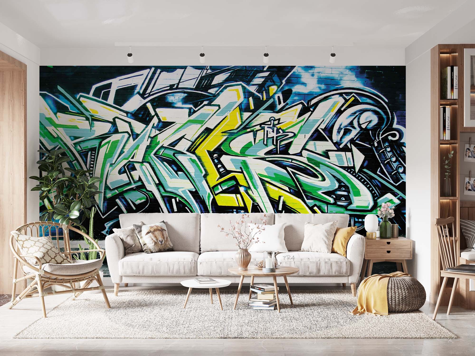 Graffiti Letter Blue Brick Wallpaper typography graffiti wall mural for teen room or studio