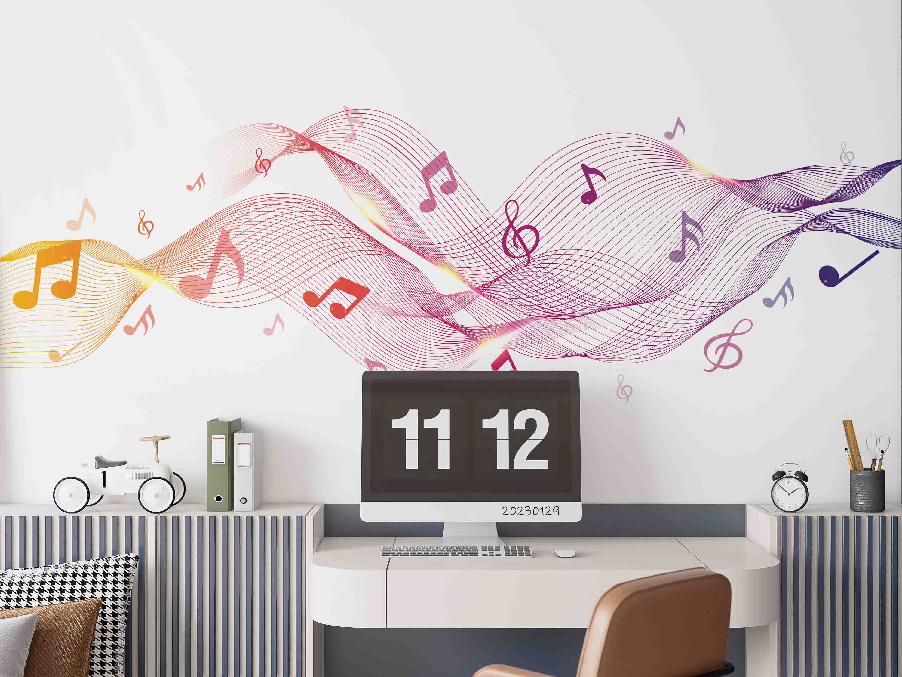 3D Line Stave violet Red Yellow Wall Mural Wallpaper YXL 03- Jess Art Decoration