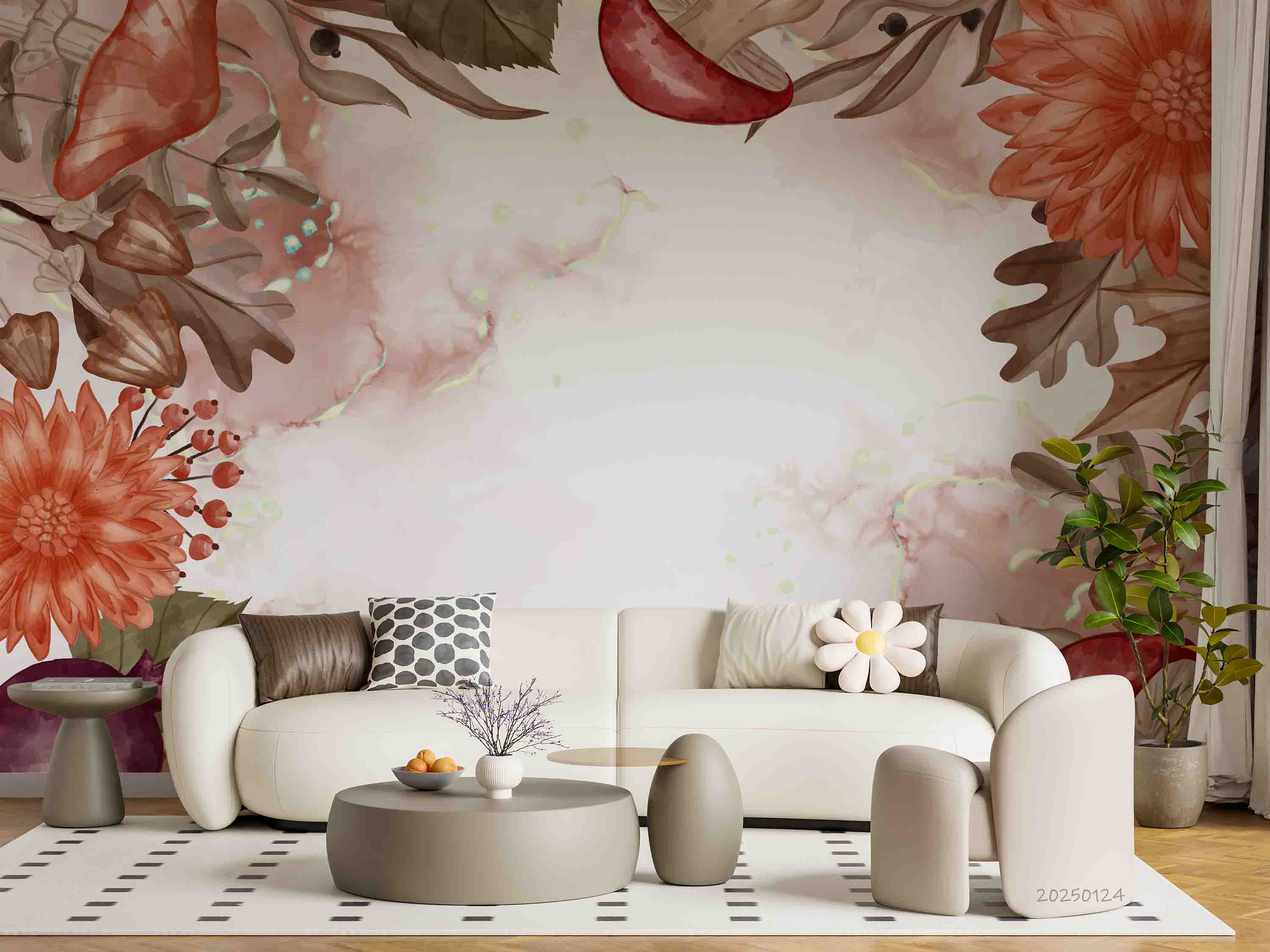 3D Watercolor Fall Leaf Mushroom Floral Wallpaper Wall Mural Wall Decor Wall Art Wall Sticker Remoable Wallpaper LQH 30