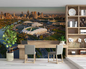 3D City Architecture Stadium Tree Sea Bridge Wall Mural Wallpaper YXL 427