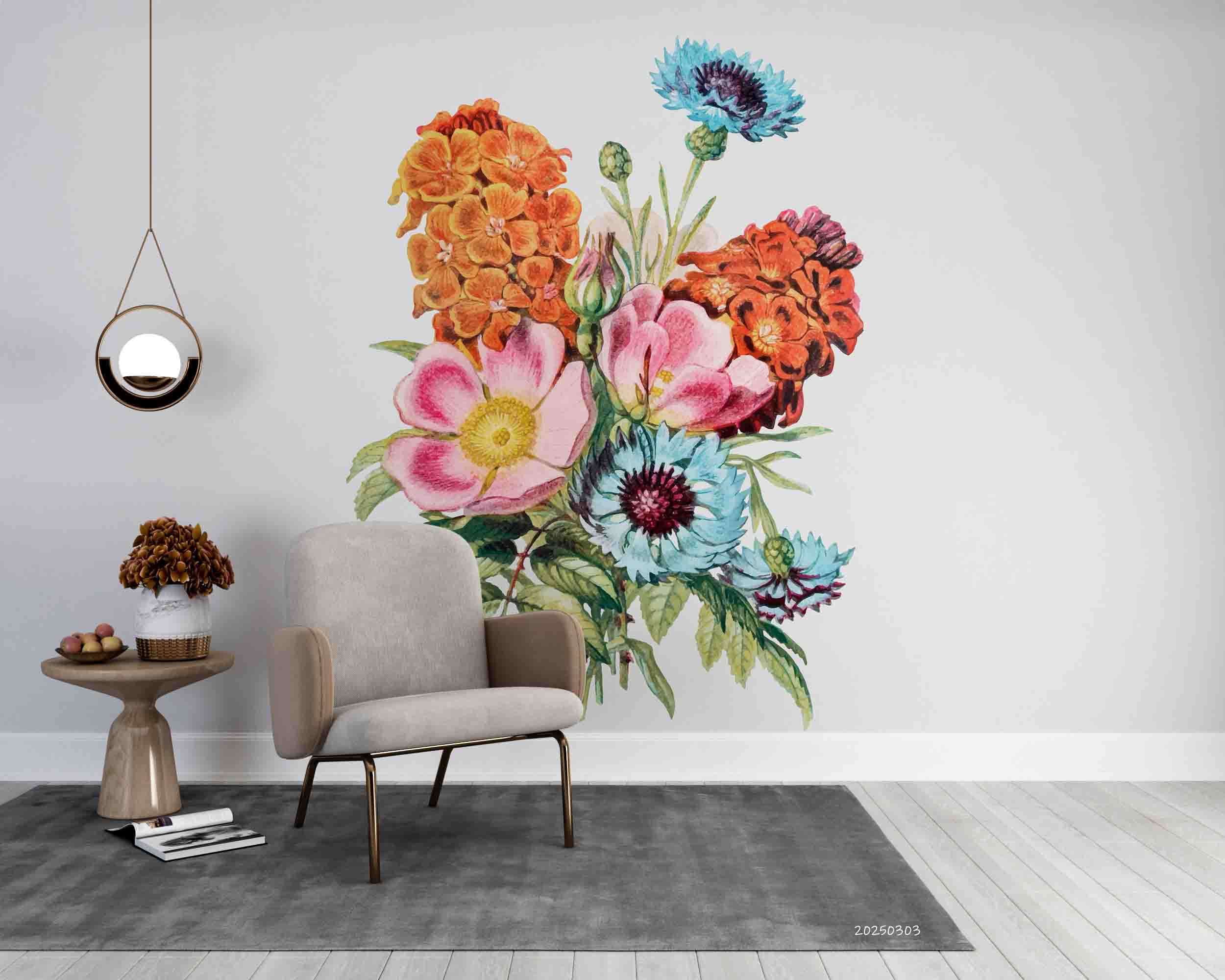 3D Hand Drawn Colorful Bouquet Wallpaper Wall Mural Wall Decor Wall Art Wall Sticker Remoable Wallpaper LQH