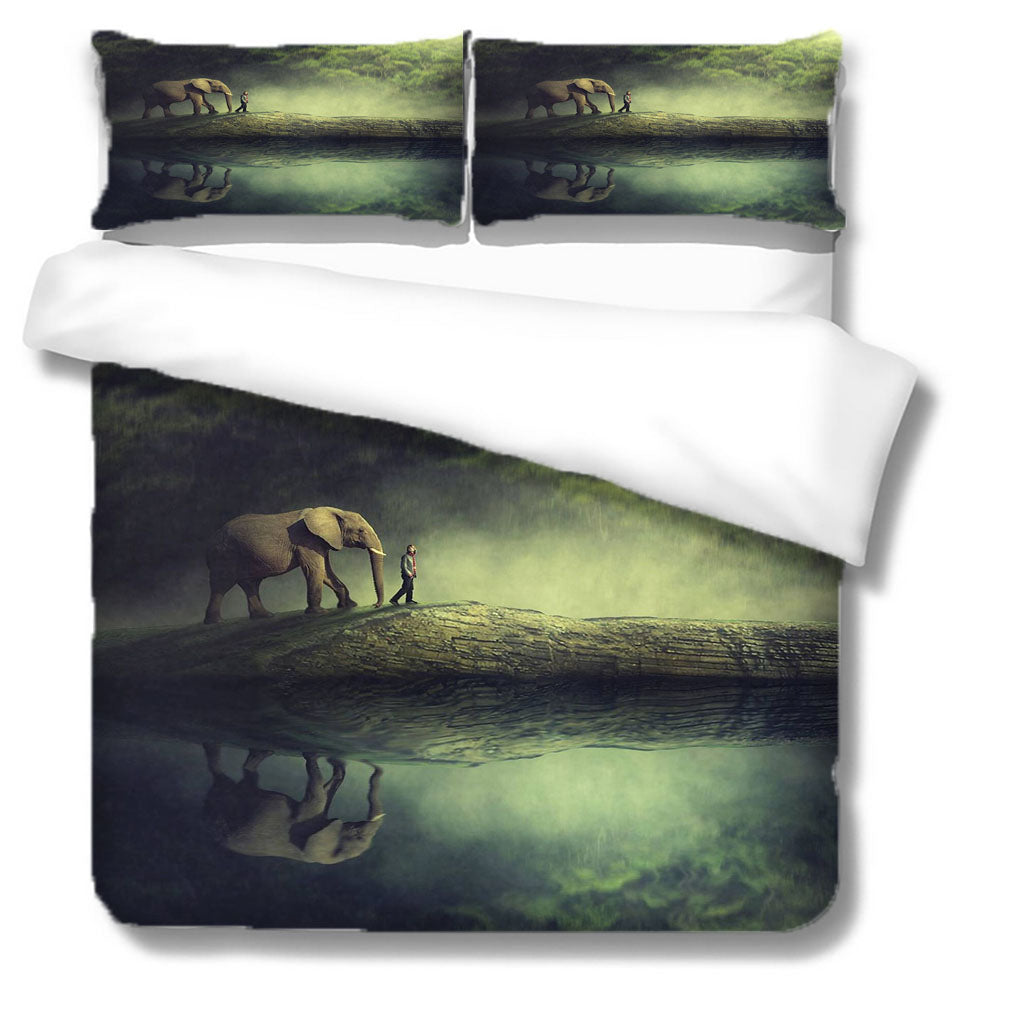 3D Sea Elephant Mountain Person Quilt Cover Set Bedding Set Duvet Cover Pillowcases 1164