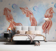 3D Watercolor Blue Ocean Octopus Wallpaper Wall Mural Wall Decor Wall Art Wall Sticker Remoable Wallpaper LQH 71