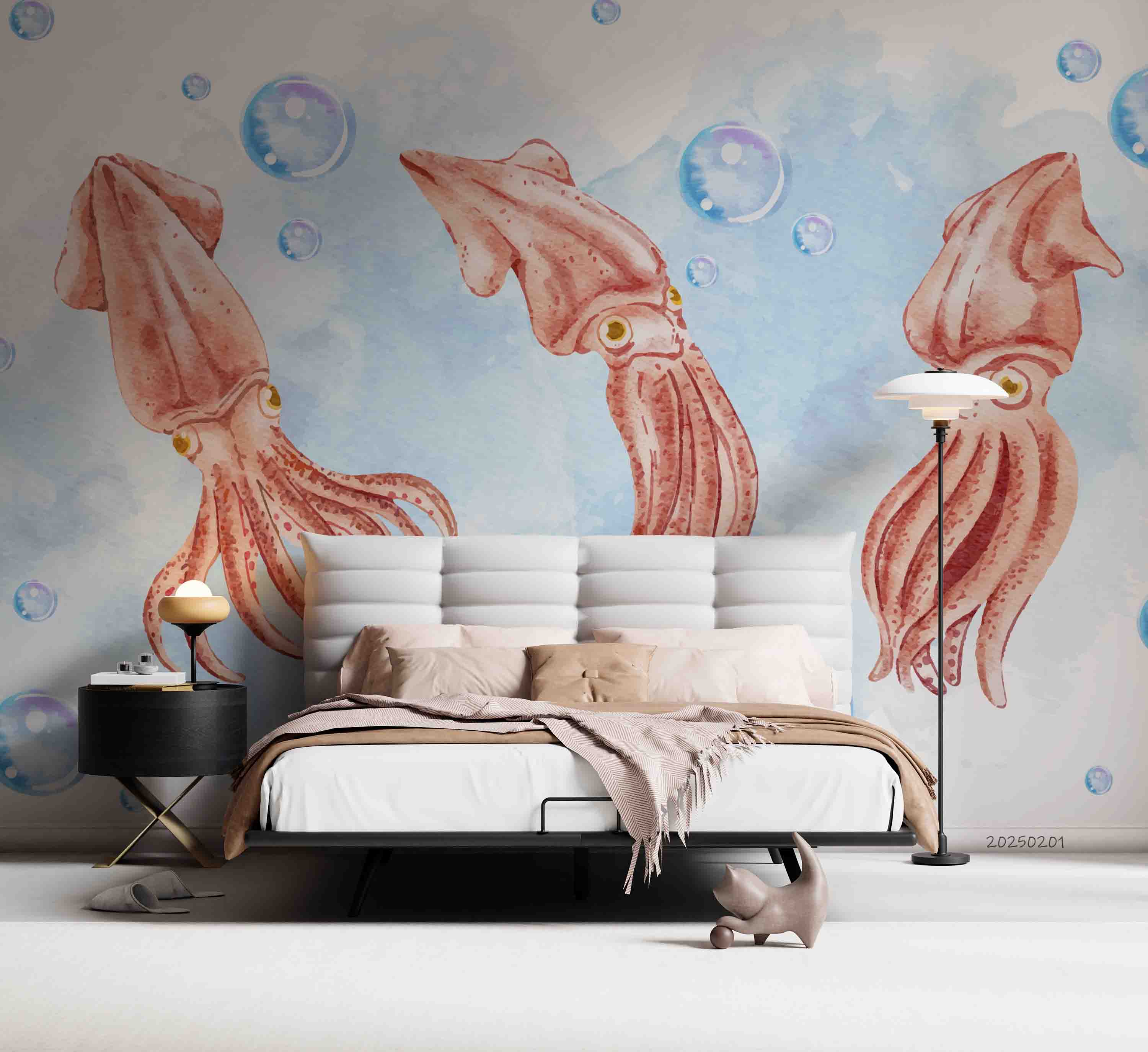 3D Watercolor Blue Ocean Octopus Wallpaper Wall Mural Wall Decor Wall Art Wall Sticker Remoable Wallpaper LQH 71