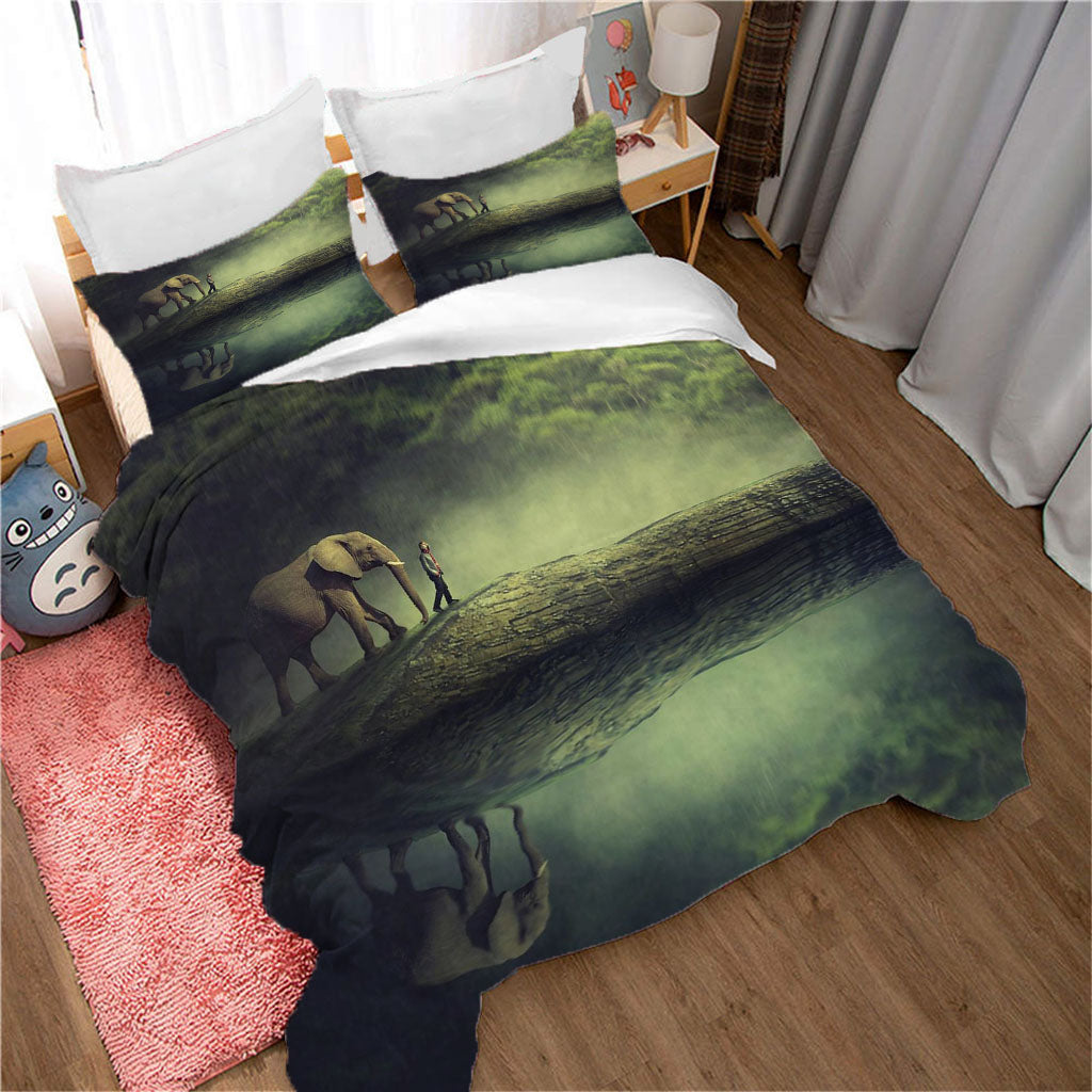 3D Sea Elephant Mountain Person Quilt Cover Set Bedding Set Duvet Cover Pillowcases 1164