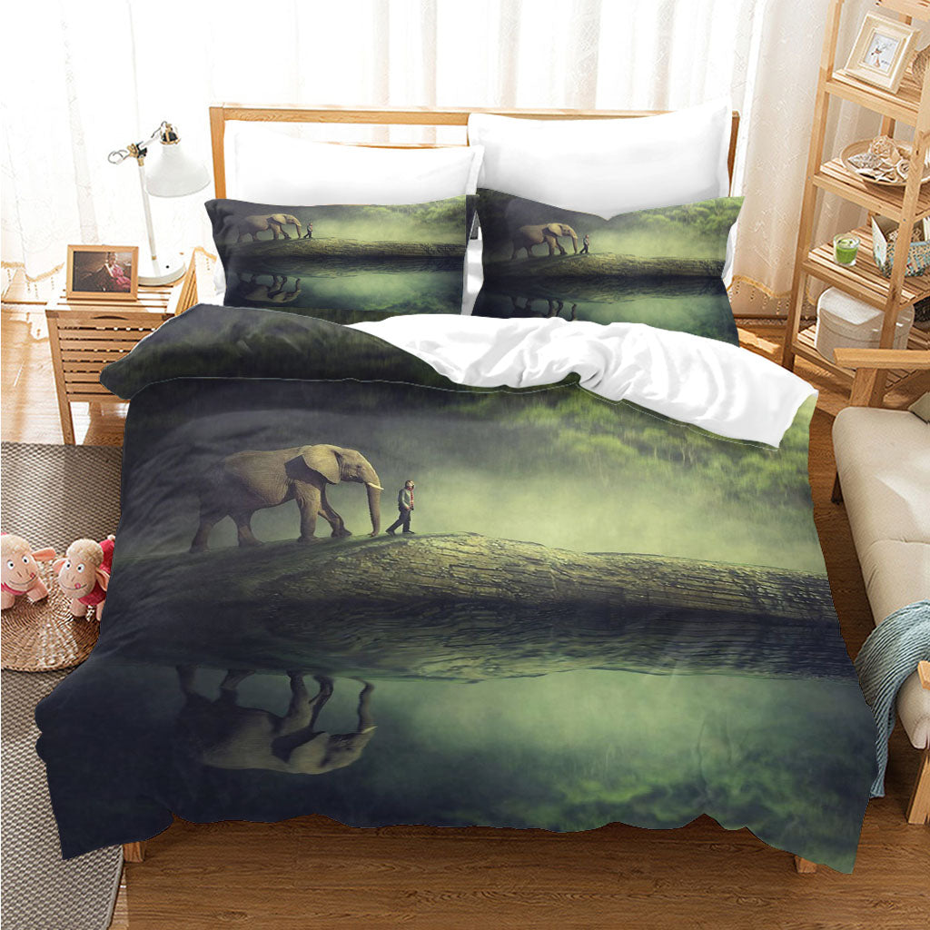 3D Sea Elephant Mountain Person Quilt Cover Set Bedding Set Duvet Cover Pillowcases 1164