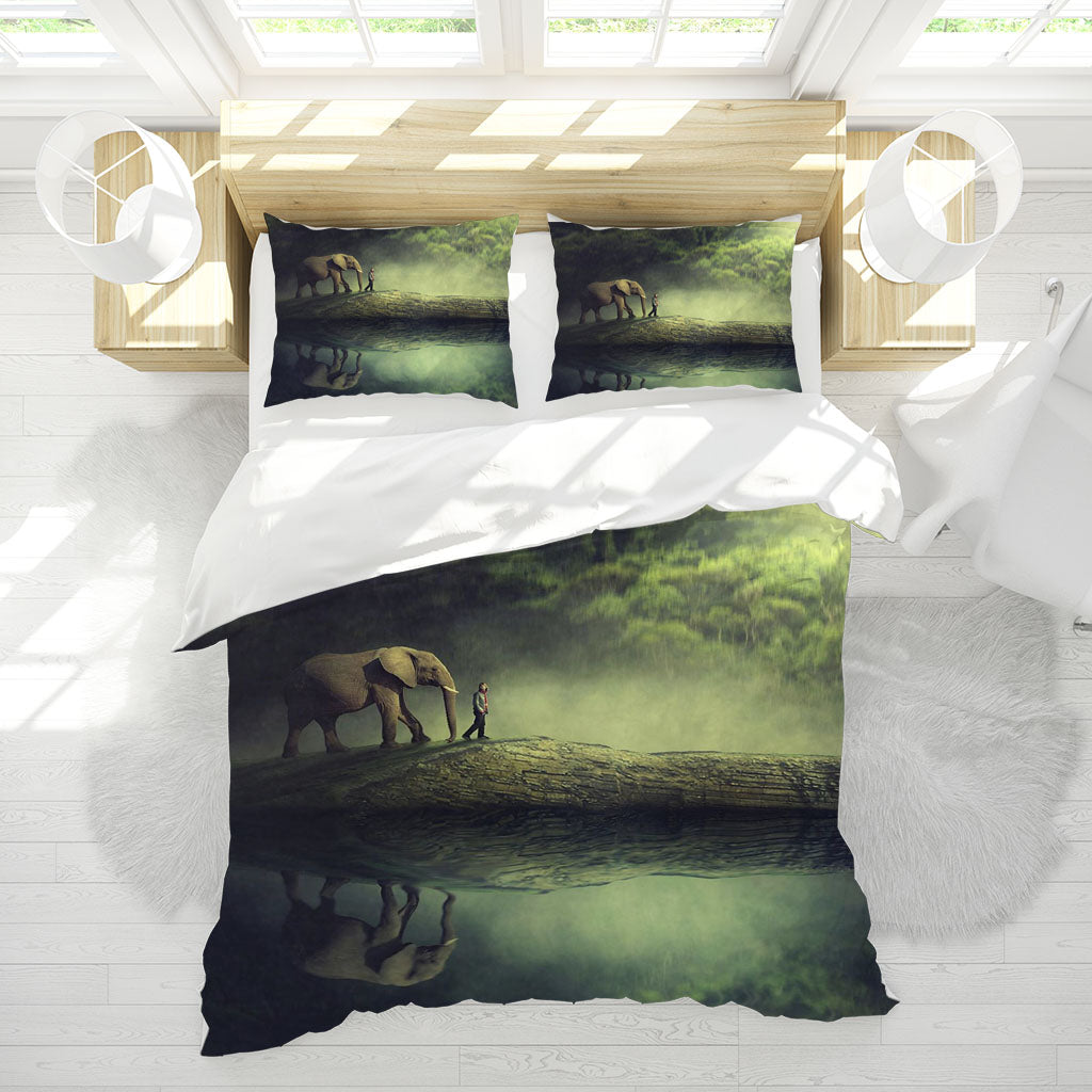 3D Sea Elephant Mountain Person Quilt Cover Set Bedding Set Duvet Cover Pillowcases 1164