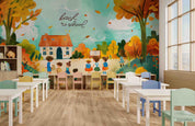 3D Childcare Nursery School Cartoon Child Schoolyard  Wall Mural Wallpaper JN