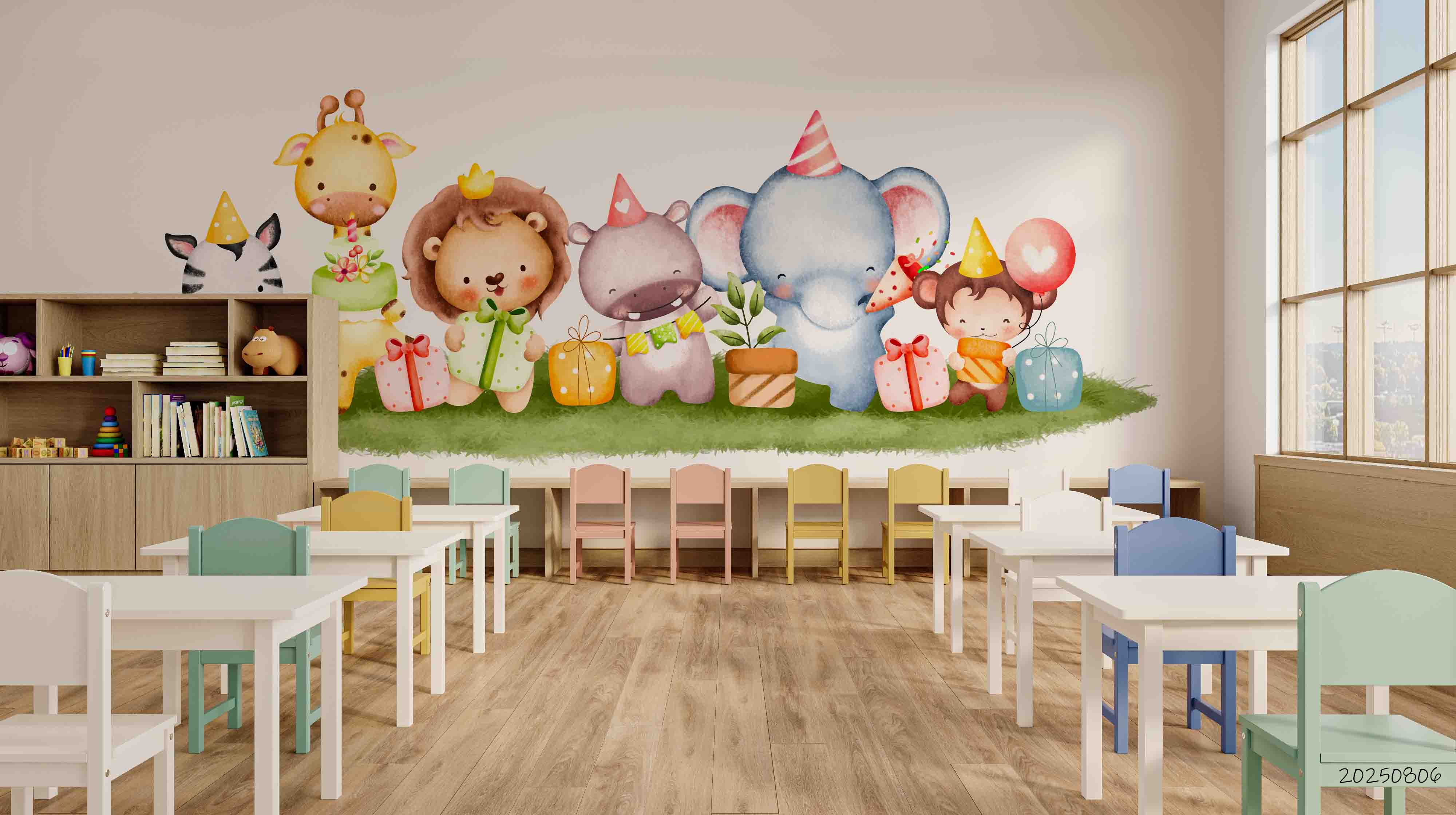 3D Childcare Nursery School Cartoon Animals Kids Gift Wall Mural Wallpaper JN