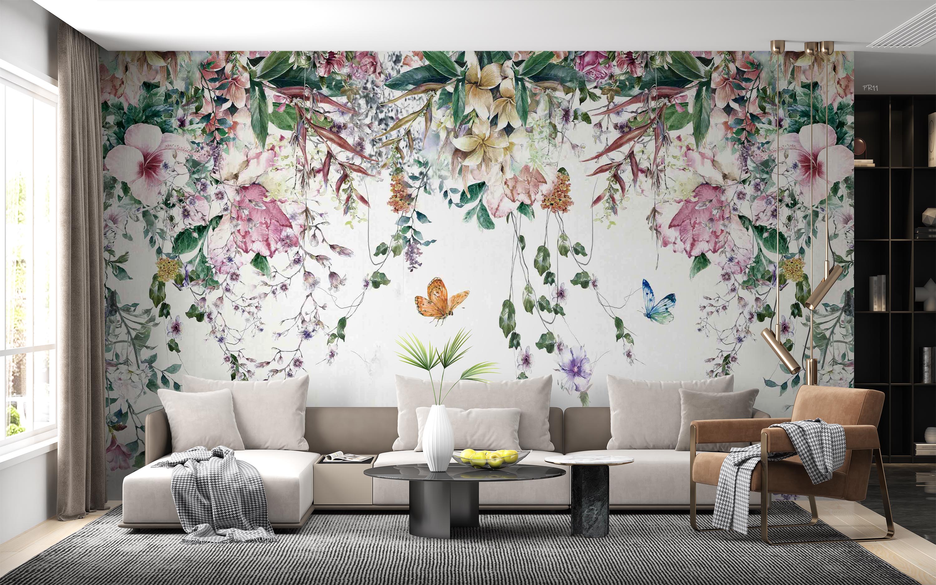 3D Watercolor Floral Leaf Butterfly Wall Mural Wallpaper GD 4867- Jess Art Decoration