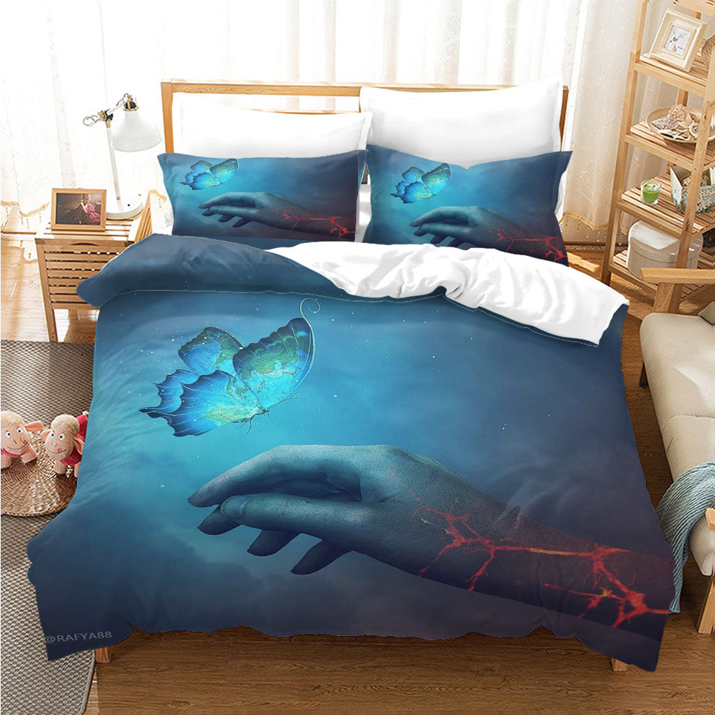 3D Hand Butterfly Blue Quilt Cover Set Bedding Set Duvet Cover Pillowcases 1123