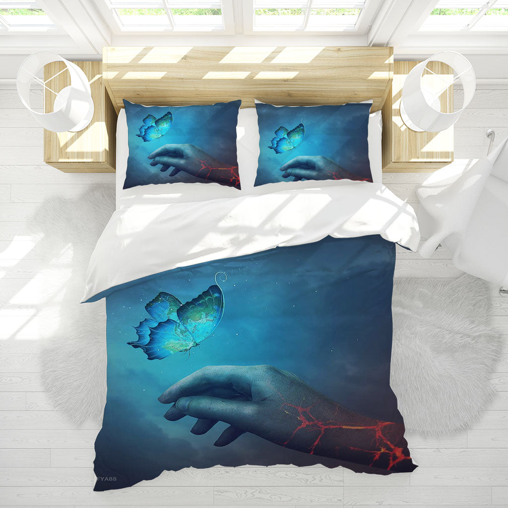 3D Hand Butterfly Blue Quilt Cover Set Bedding Set Duvet Cover Pillowcases 1123