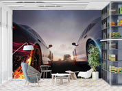 3D White Black Sports Car Wallpaper Wall Mural Wall Decor Wall Art Wall Sticker Remoable Wallpaper