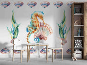 3D Animal Sea Horse Conch Coral Wall Mural Wallpaper YXL 48