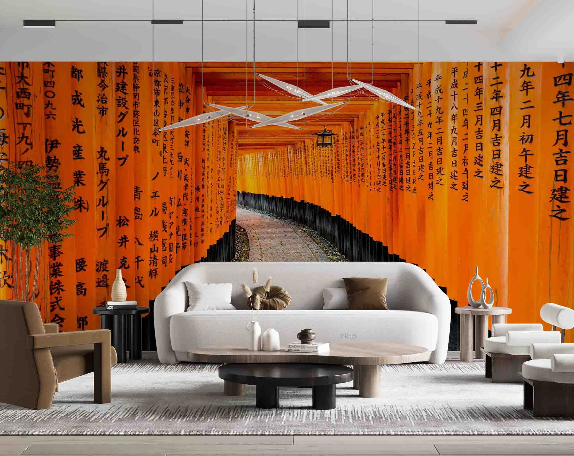 3D Red Tori Gate Fushimi Inari Shrine Kyoto Japan Wall Mural Wallpaper GD 4728- Jess Art Decoration