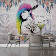 3D Abstract Graffiti Girl Architecture Dream Catcher Wall Mural Wallpaper GD 4189- Jess Art Decoration