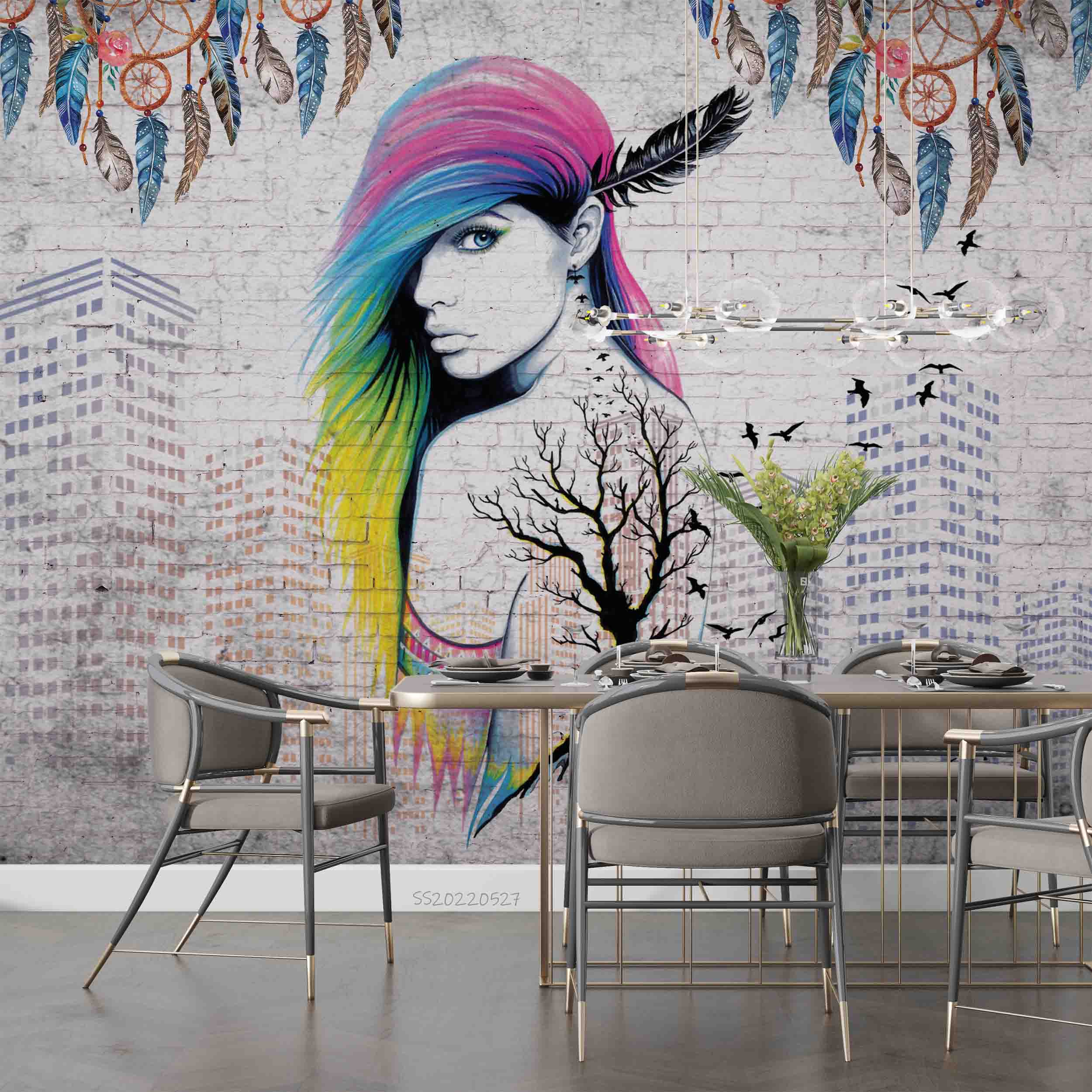 3D Abstract Graffiti Girl Architecture Dream Catcher Wall Mural Wallpaper GD 4189- Jess Art Decoration