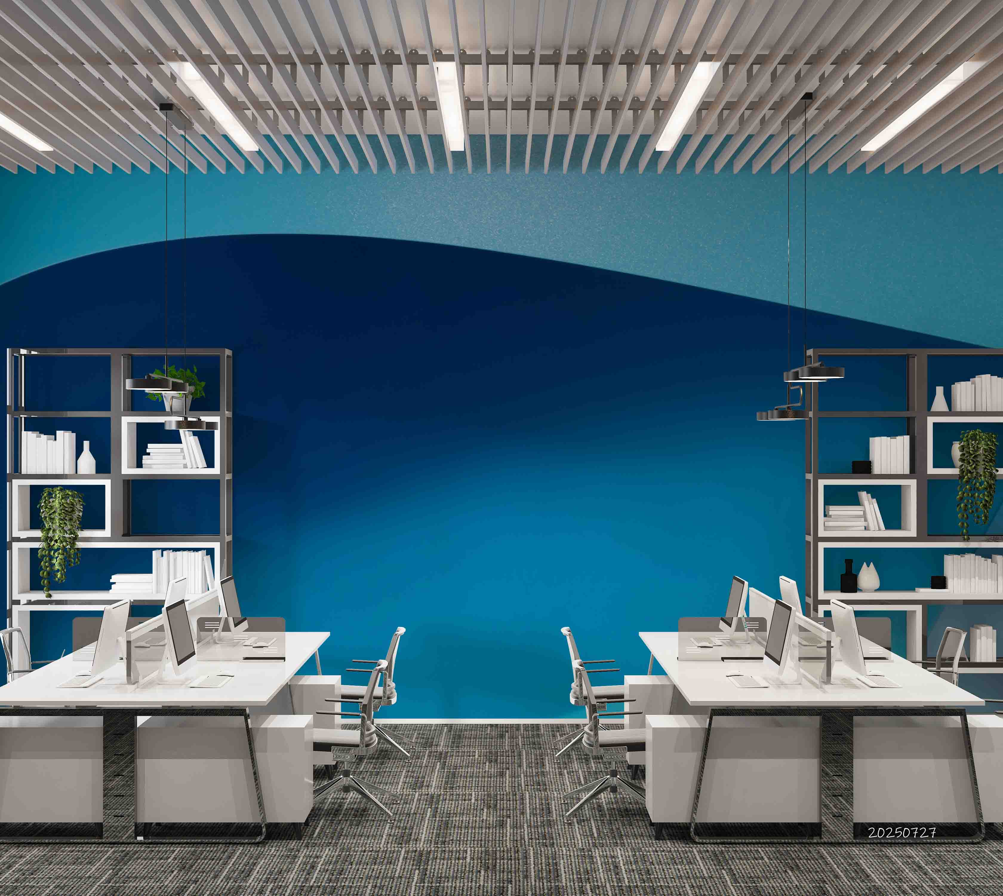 3D Office Business Commerce Blue Geometric Modern Wall Mural Wallpaper 27