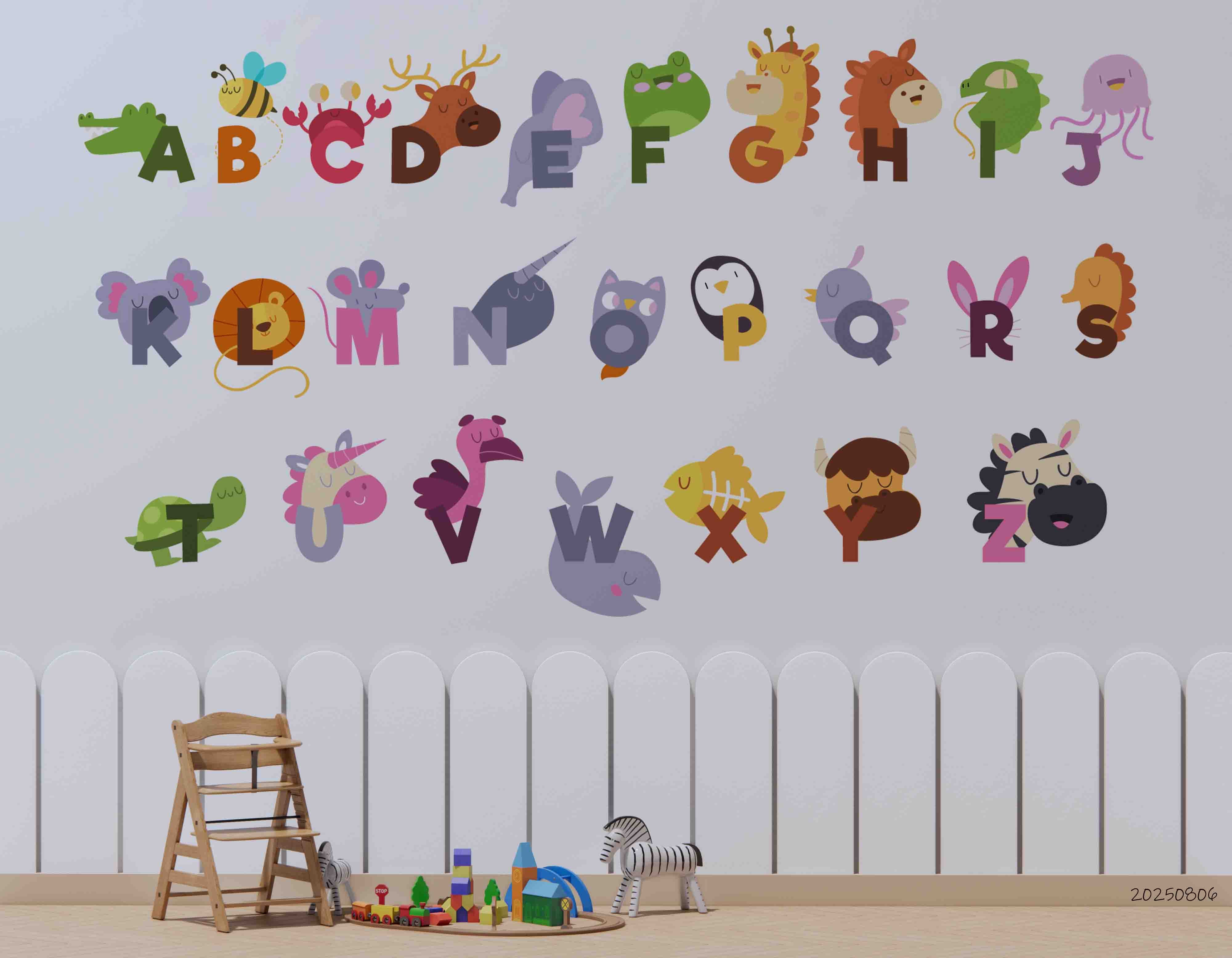 3D Childcare Nursery School Cartoon Kids Animals Letters Wall Mural Wallpaper JN 53