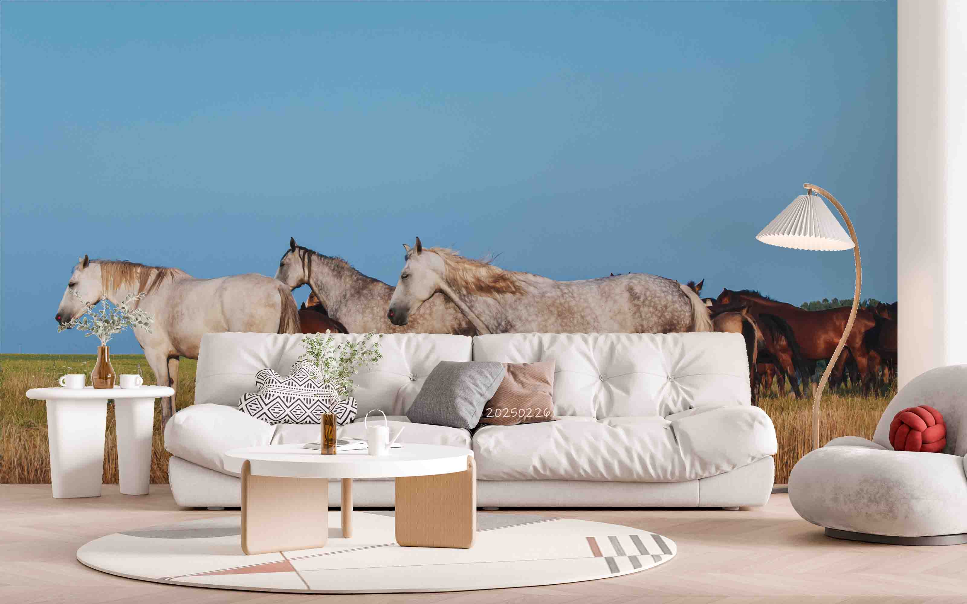3D Blue Sky Grassland Animal Horse Scenery Wallpaper Wall Mural Wall Decor Wall Art Wall Sticker Remoable Wallpaper LQH