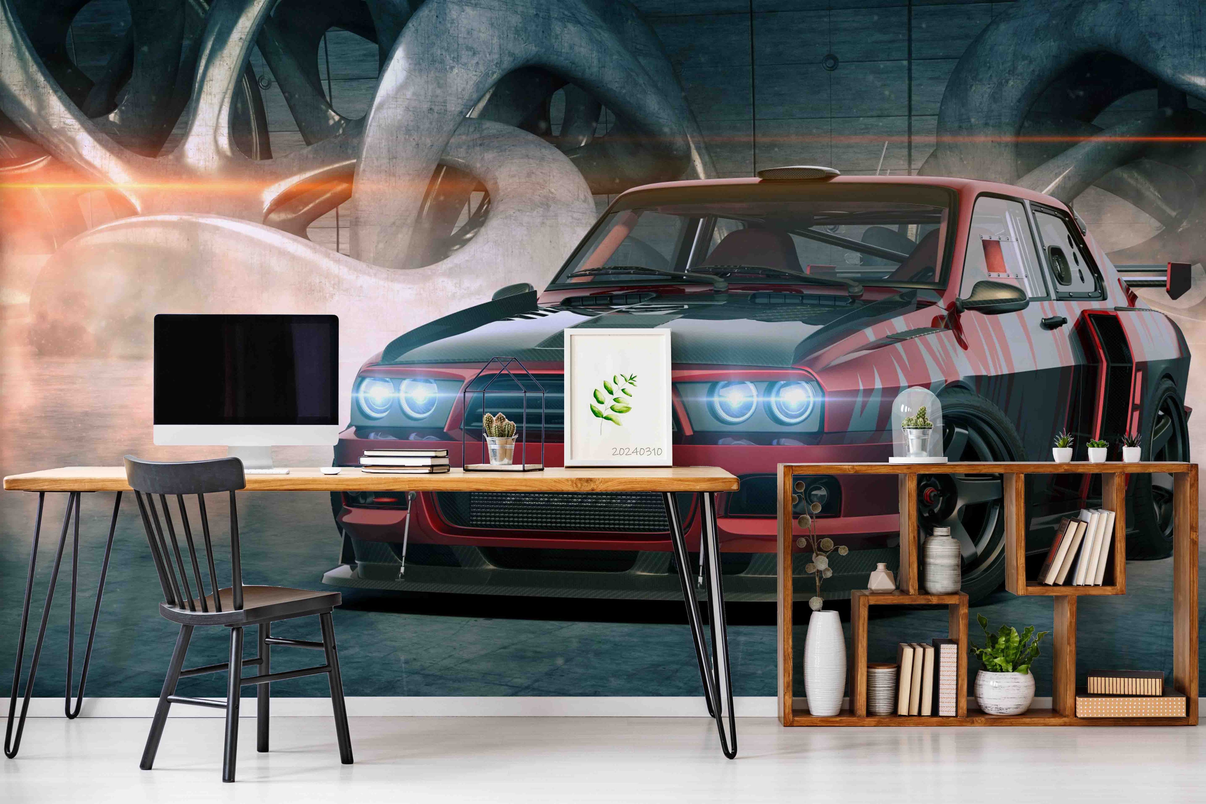 3D Red Sports Car Pattern Wallpaper Wall Mural Wall Decor Wall Art Wall Sticker Remoable Wallpaper