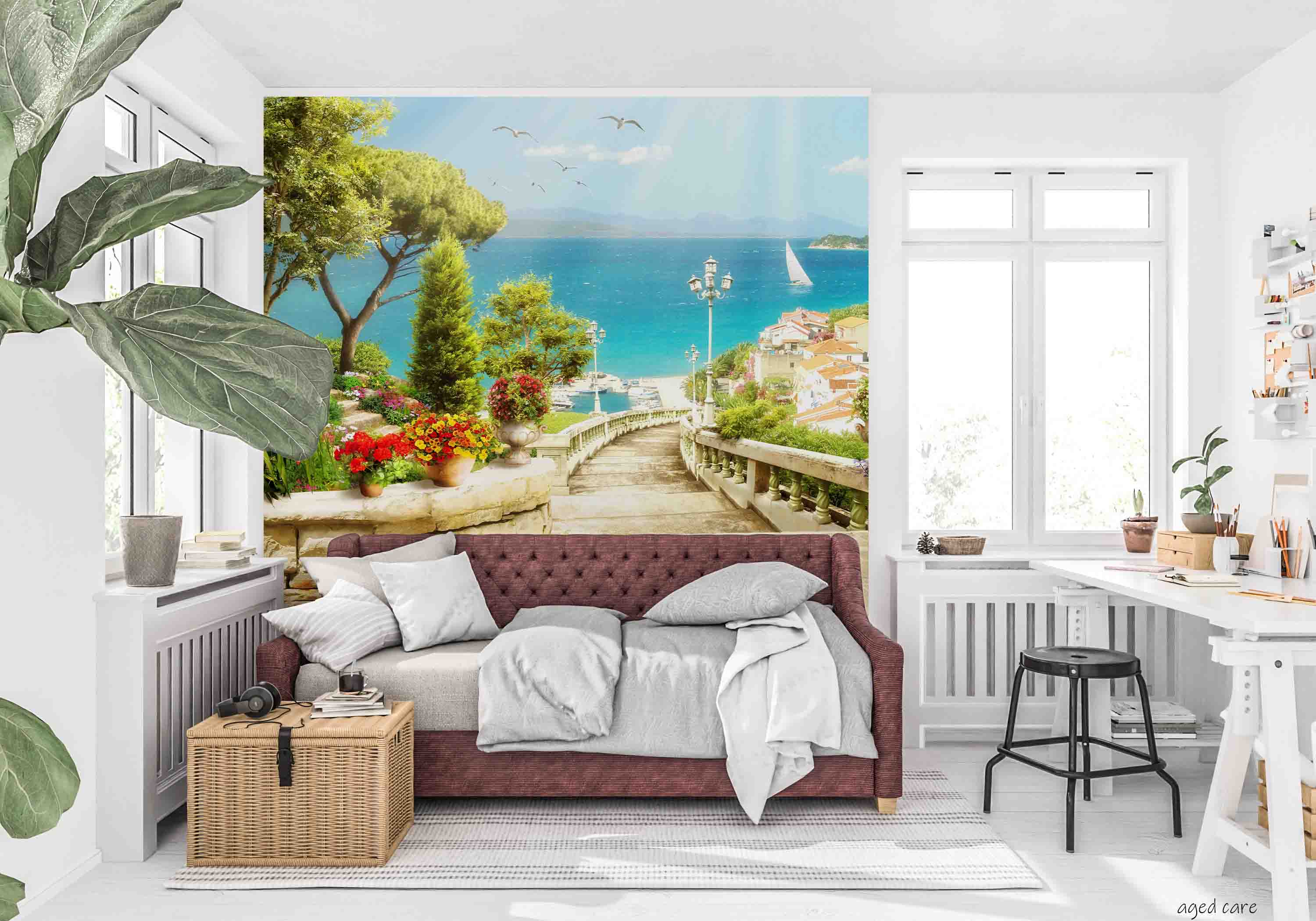 3D Aged Care Retirement Home Gerocomium Rest Home Streetscape Scenery Sea Wall Mural Wallpaper 16