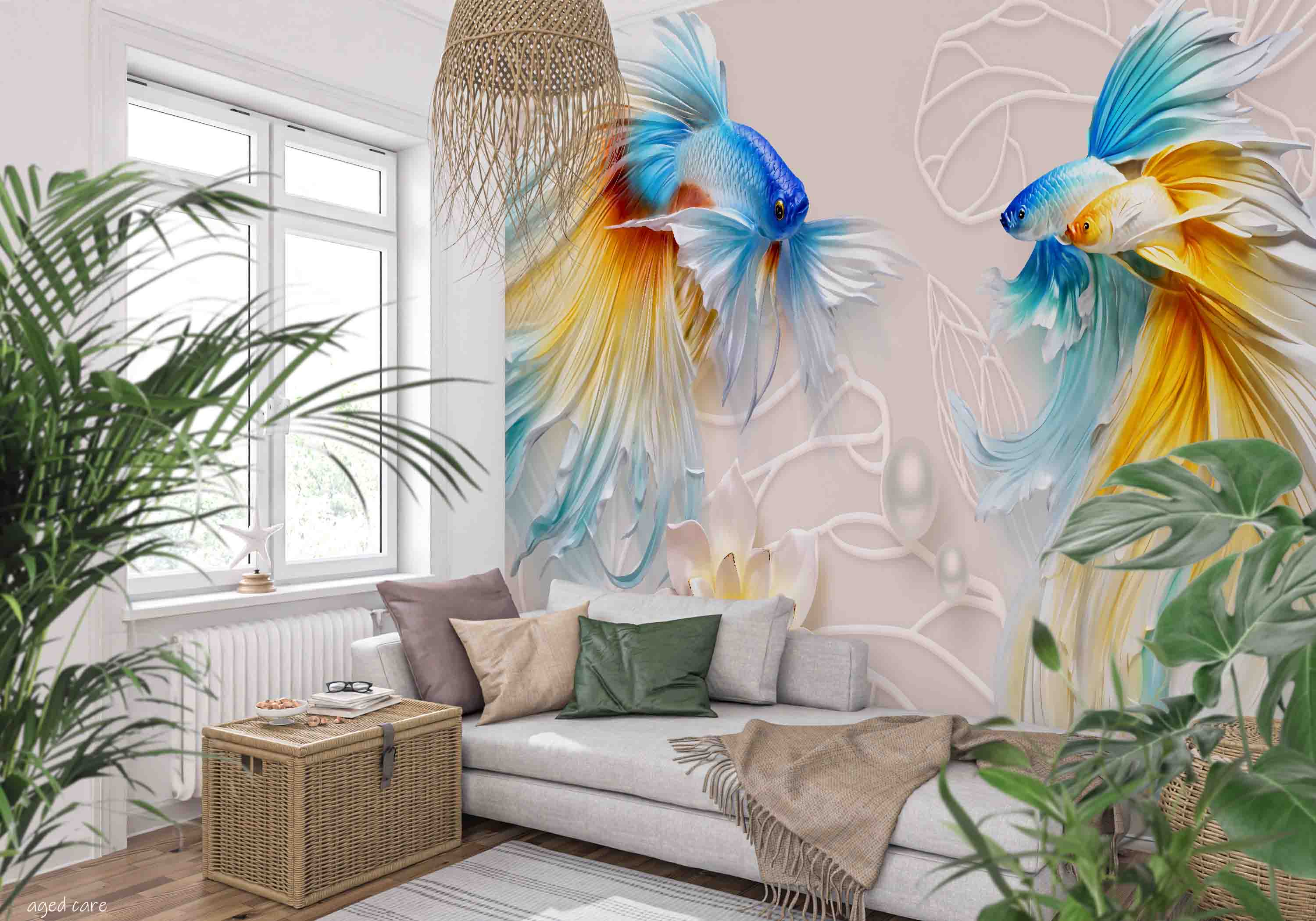 3D Aged Care Retirement Home Gerocomium Rest Home Fish Floral Wall Mural Wallpaper 9