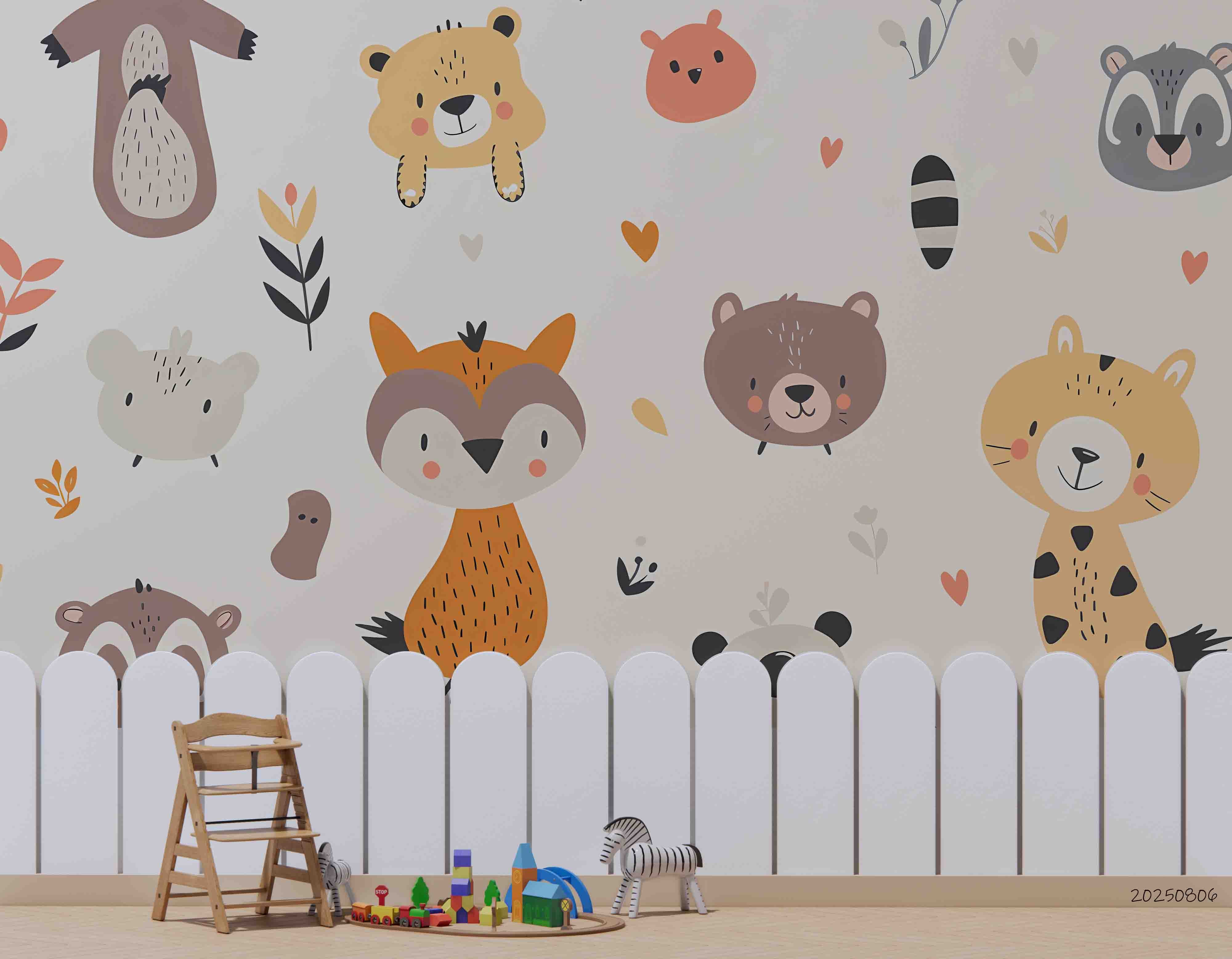 3D Childcare Nursery School Cartoon Kids Animals Wall Mural Wallpaper JN 69