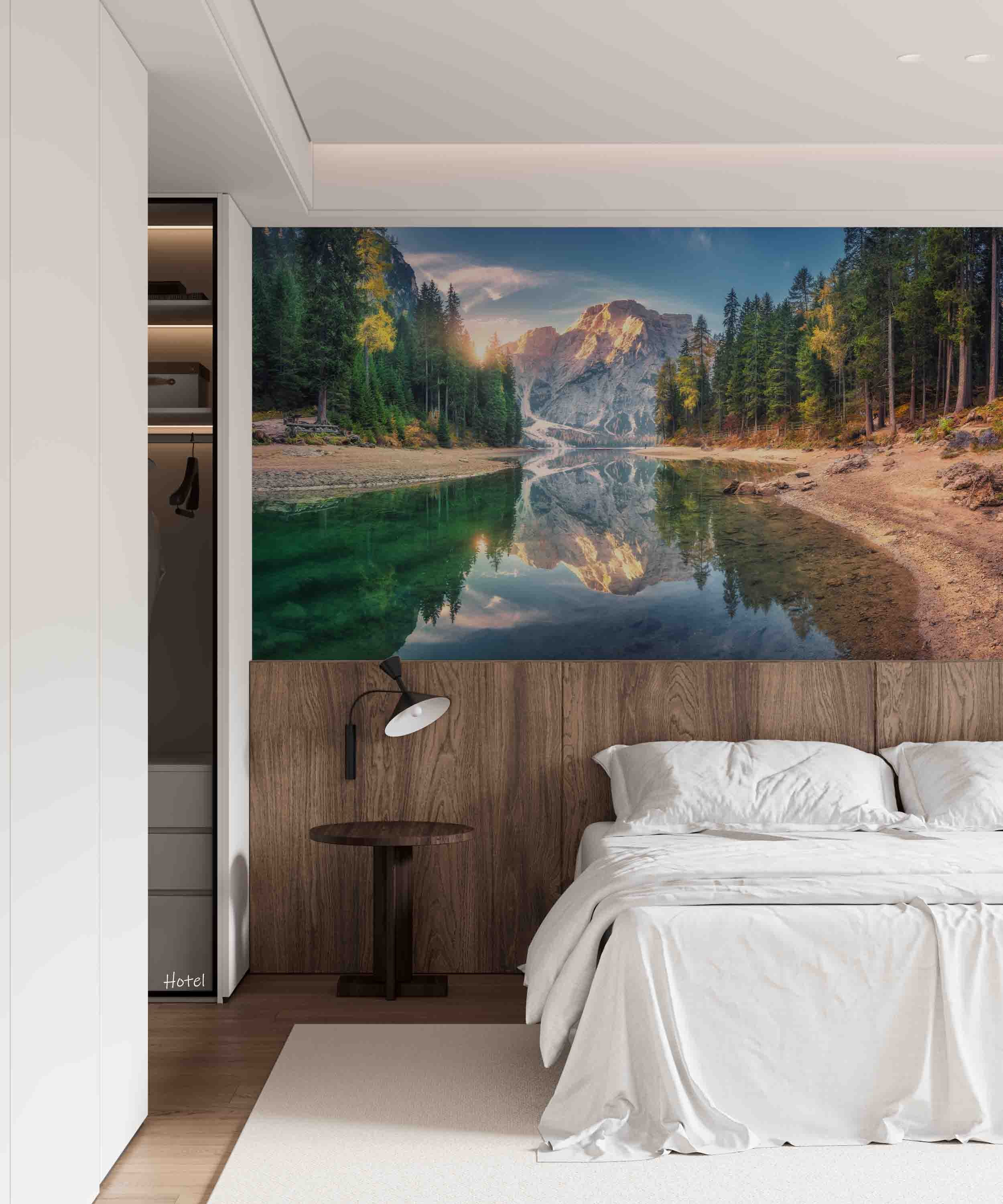 3D Hotel Inn Motel Hostel Resort Manor Scenery Mountains River Wall Mural Wallpaper 26