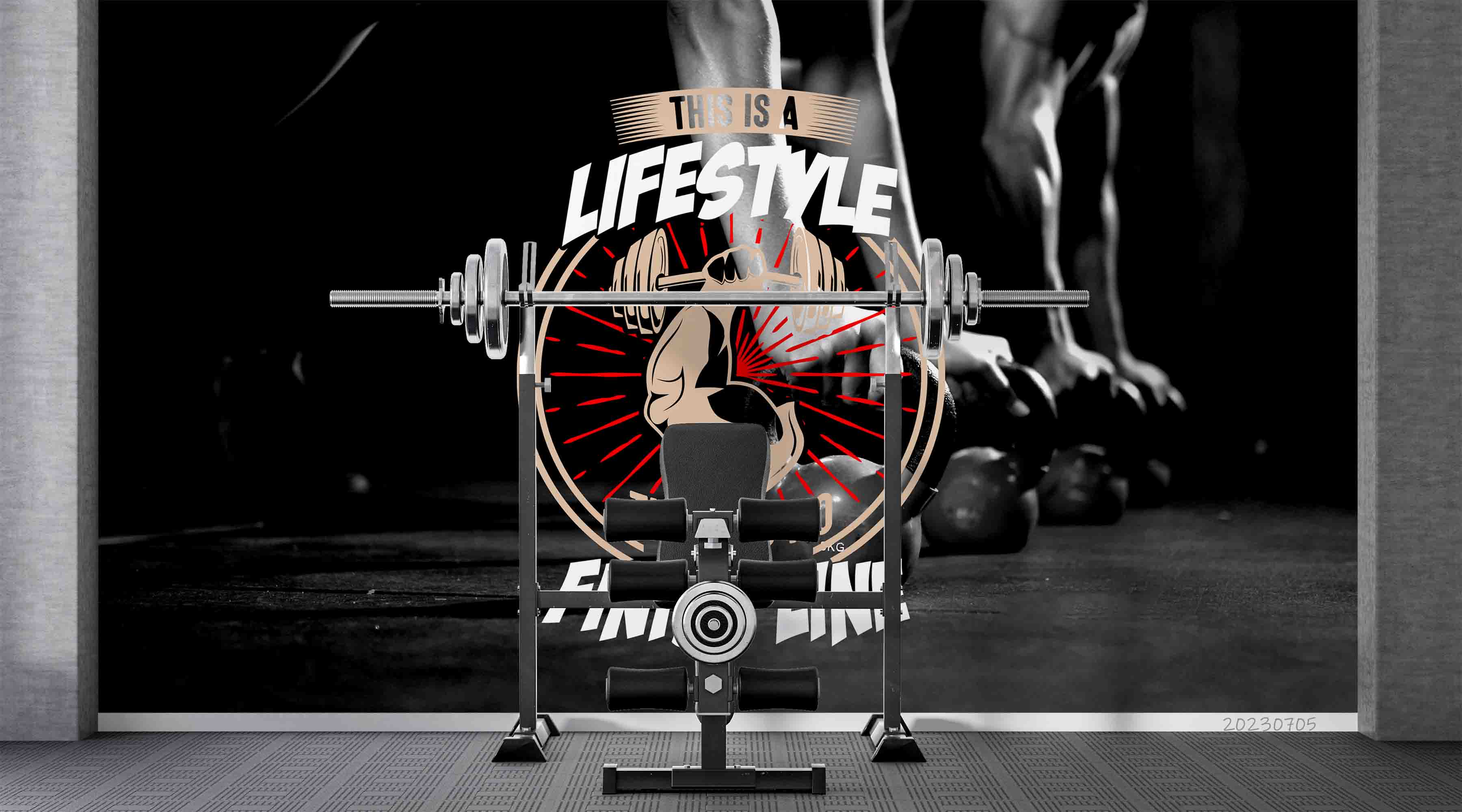 3D Fitness Letter Black Weightlifting Wall Mural Wallpaper YXL 1726