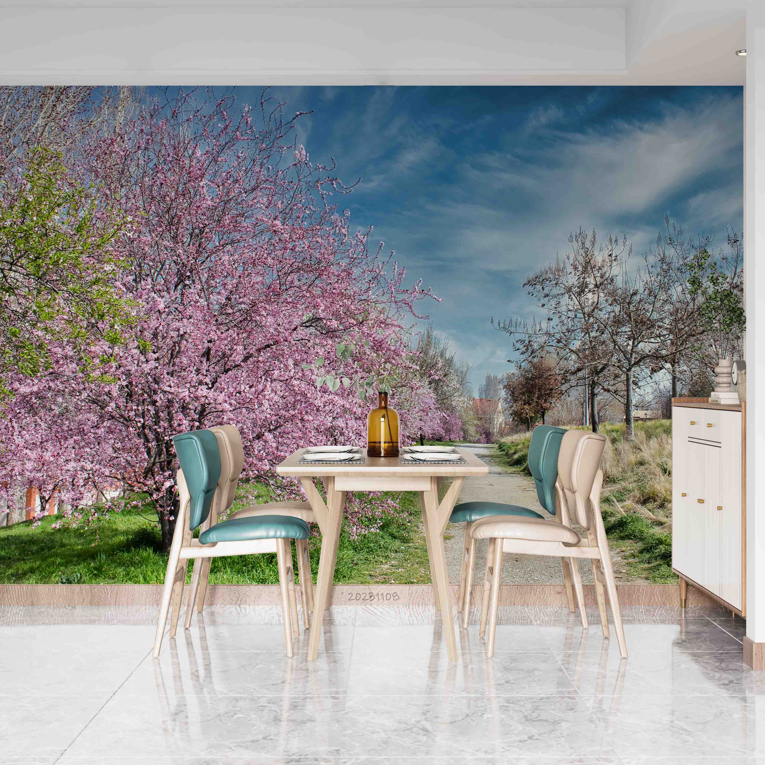 3D Tree Oriental Grassland Bluesky Cloud Wall Mural Wallpaper YXL 3037