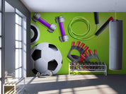 3D Football Grassland Dumbbell Rope Skipping Wall Mural Wallpaper YXL 2374