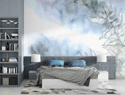 3D Watercolor Blue Floral Leaf Pattern Wallpaper Wall Mural Wall Decor Wall Art Wall Sticker Remoable Wallpaper LQH 7