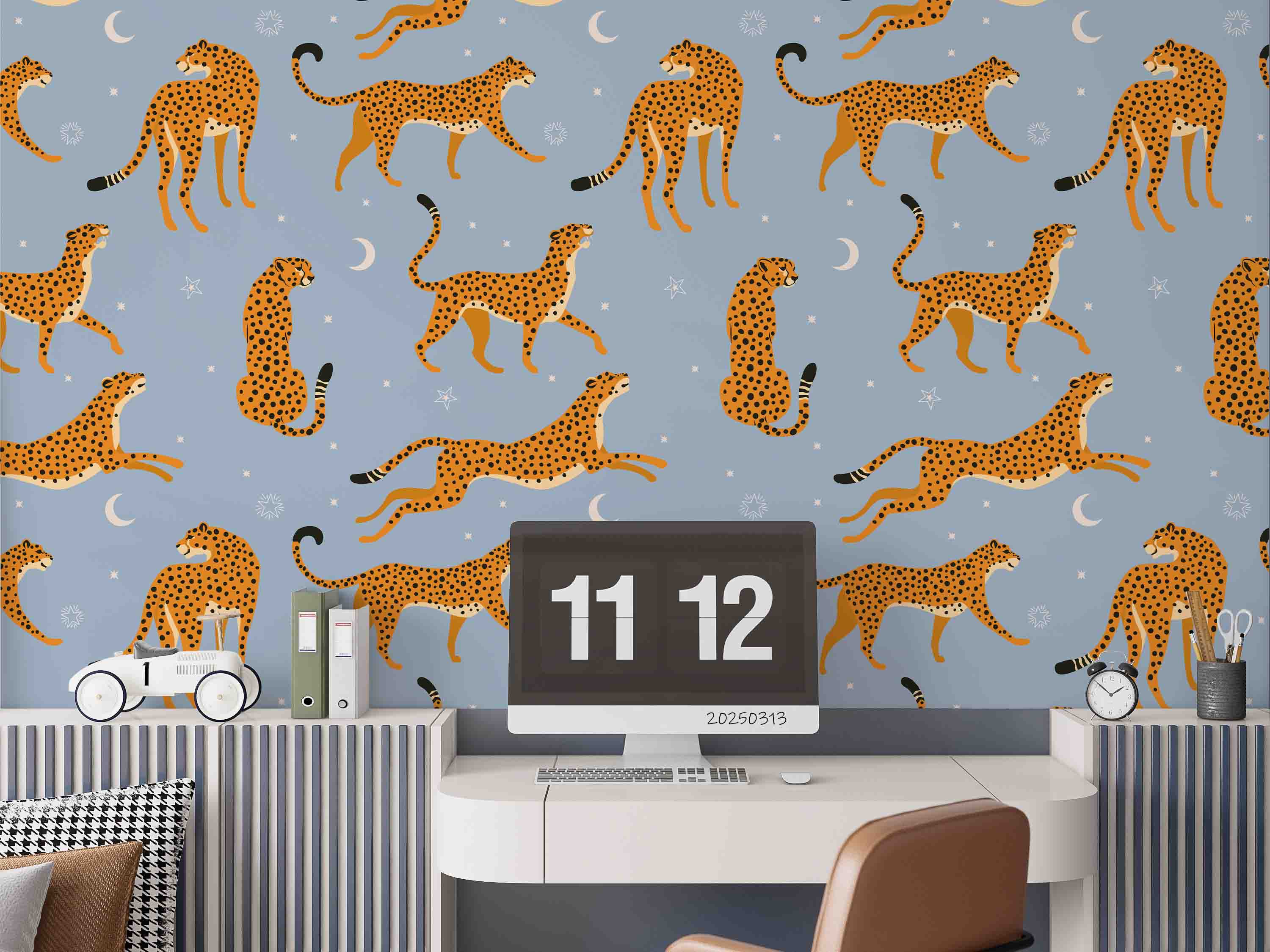 3D Blue Animal Leopard Pattern Wallpaper Wall Mural Wall Decor Wall Art Wall Sticker Remoable Wallpaper LQH 12