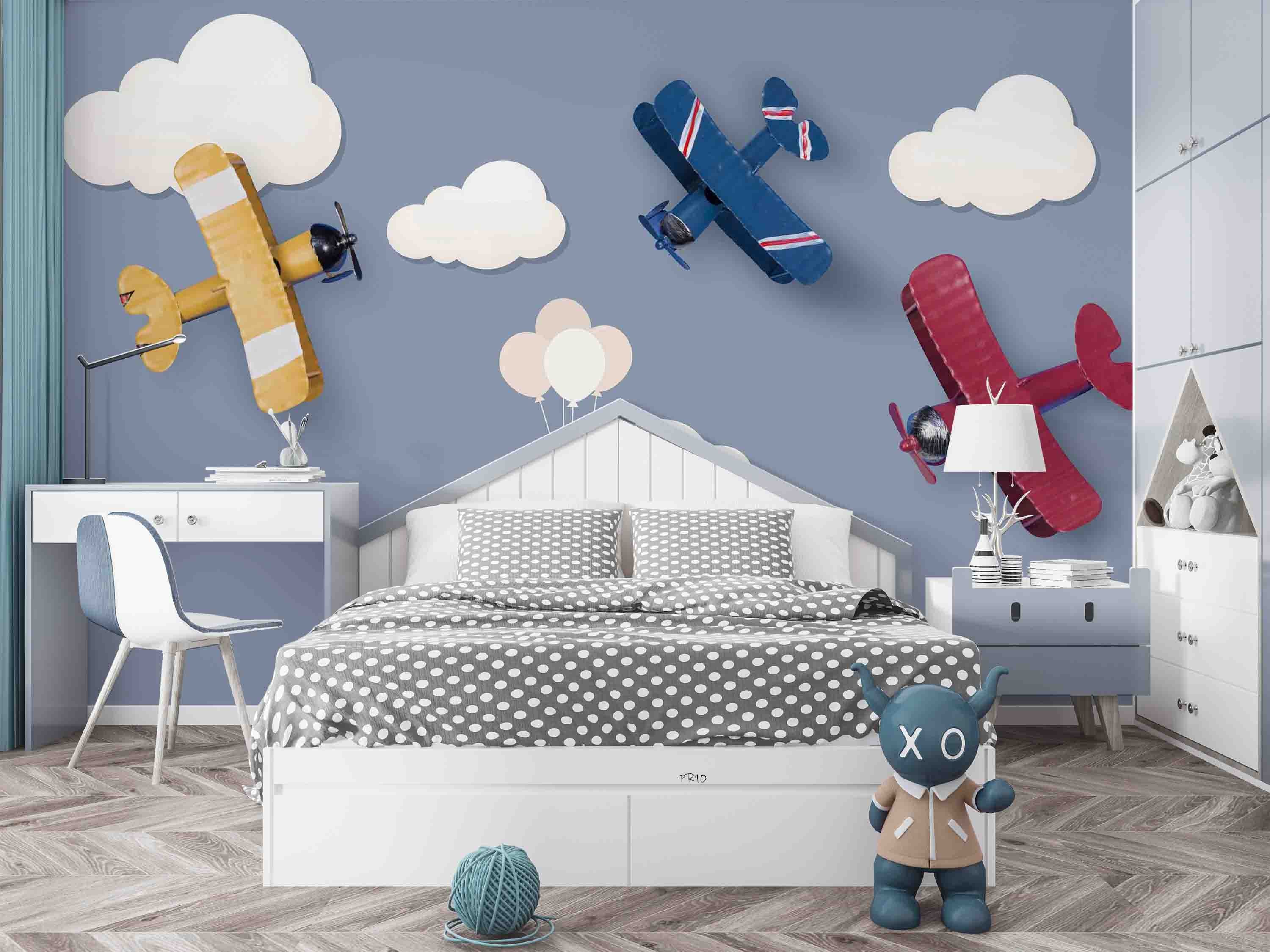 3D Paper Airplane Clouds paper airplane cloud mural wall mural wallpaper for nursery - view 2